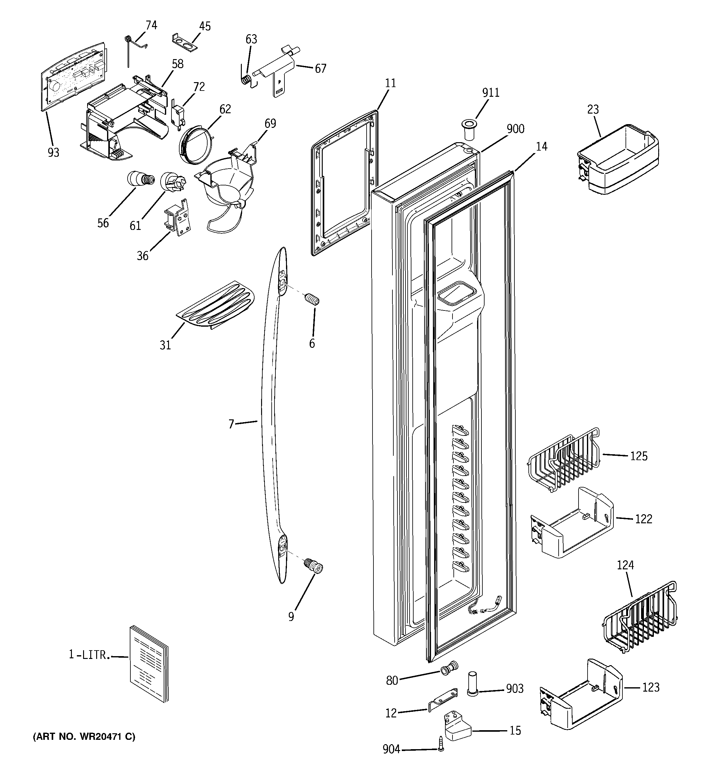 GE PSK27SGWHCSS freezer door diagram