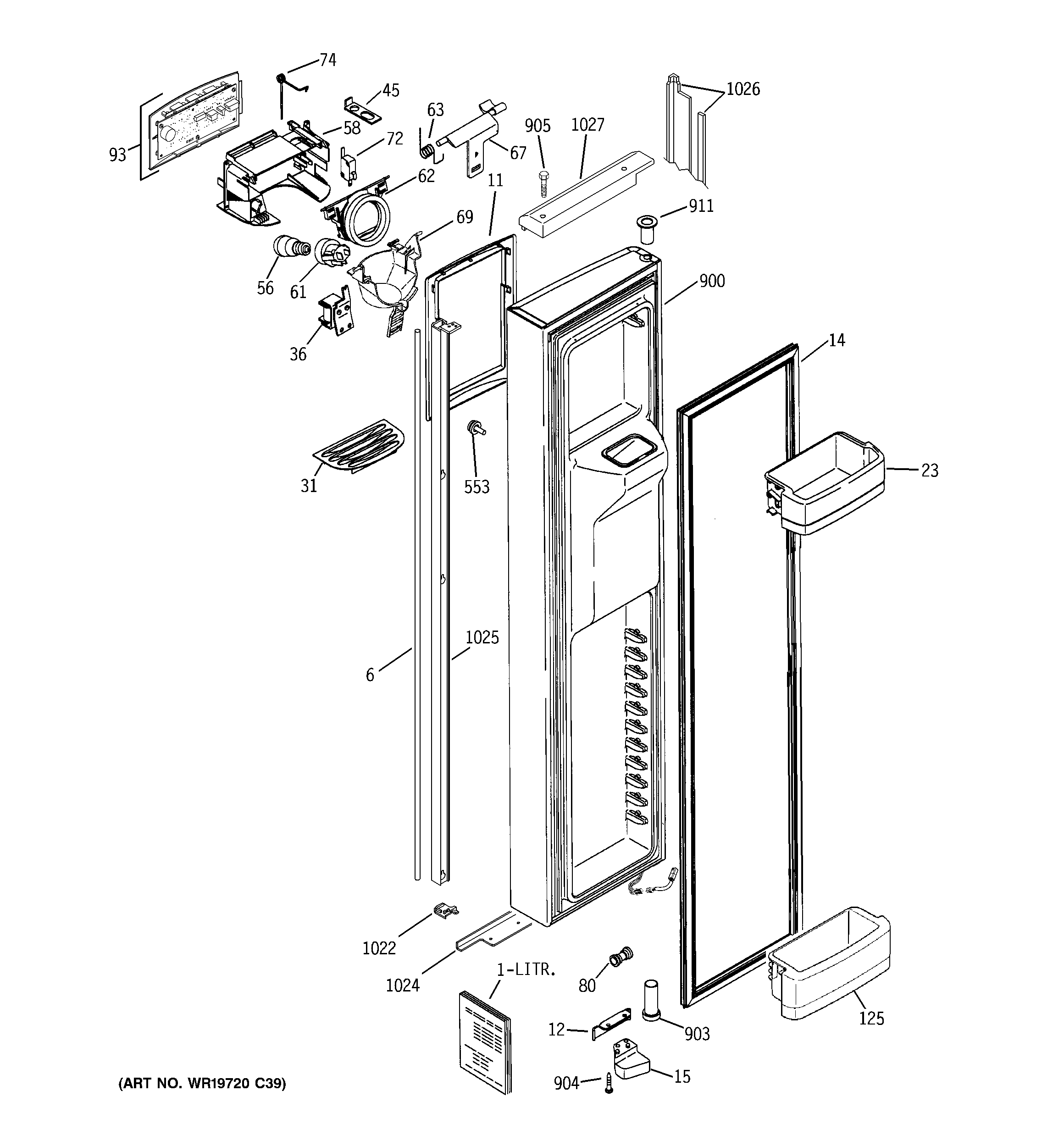 GE GIE21LGWHFBB freezer door diagram