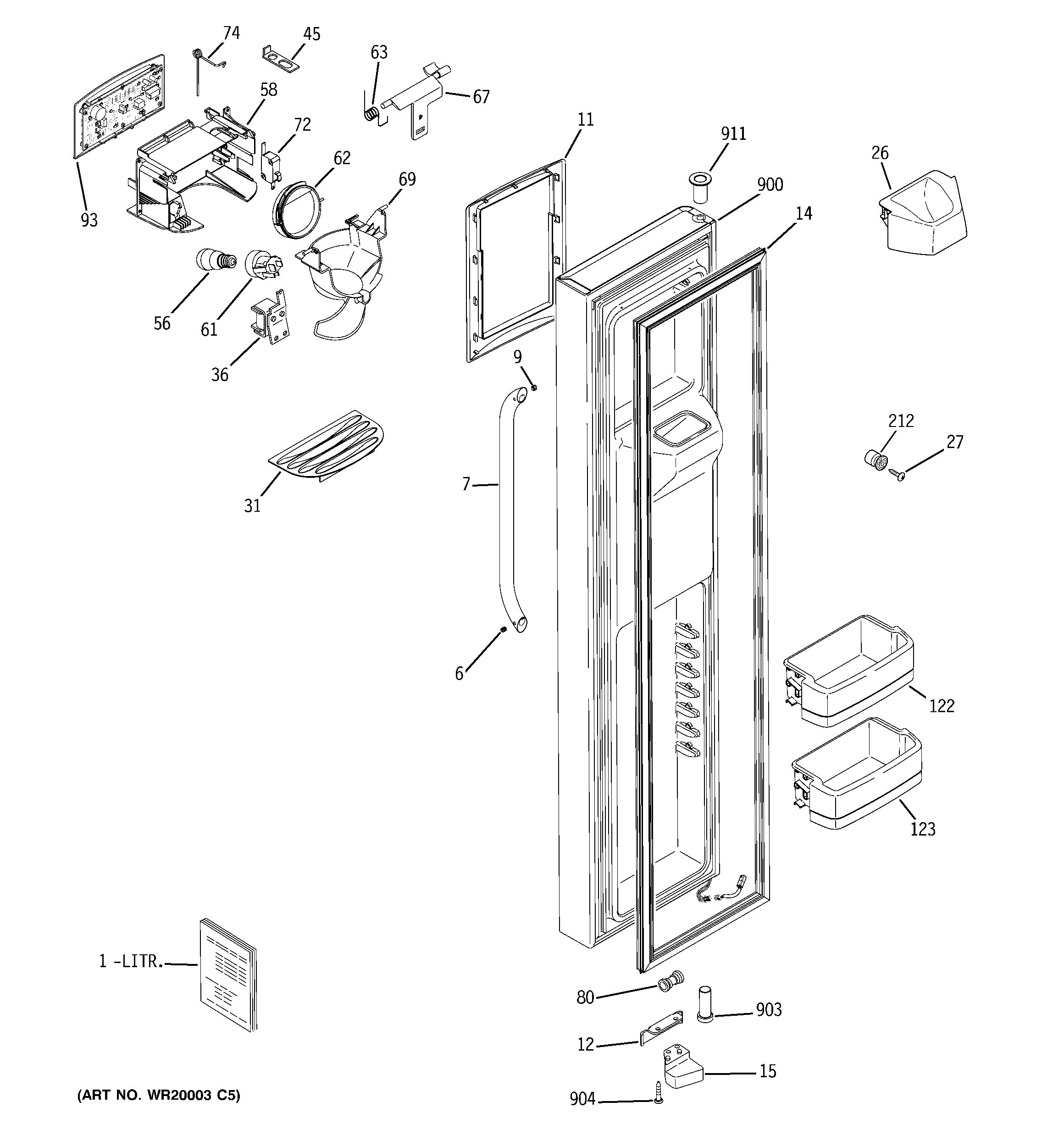 GE GSCF3PGXCFBB freezer door diagram