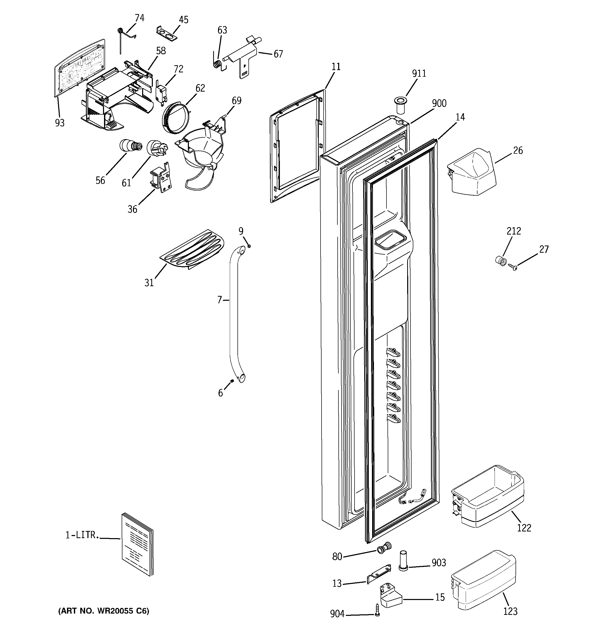 GE GSHL6PHXCELS freezer door diagram