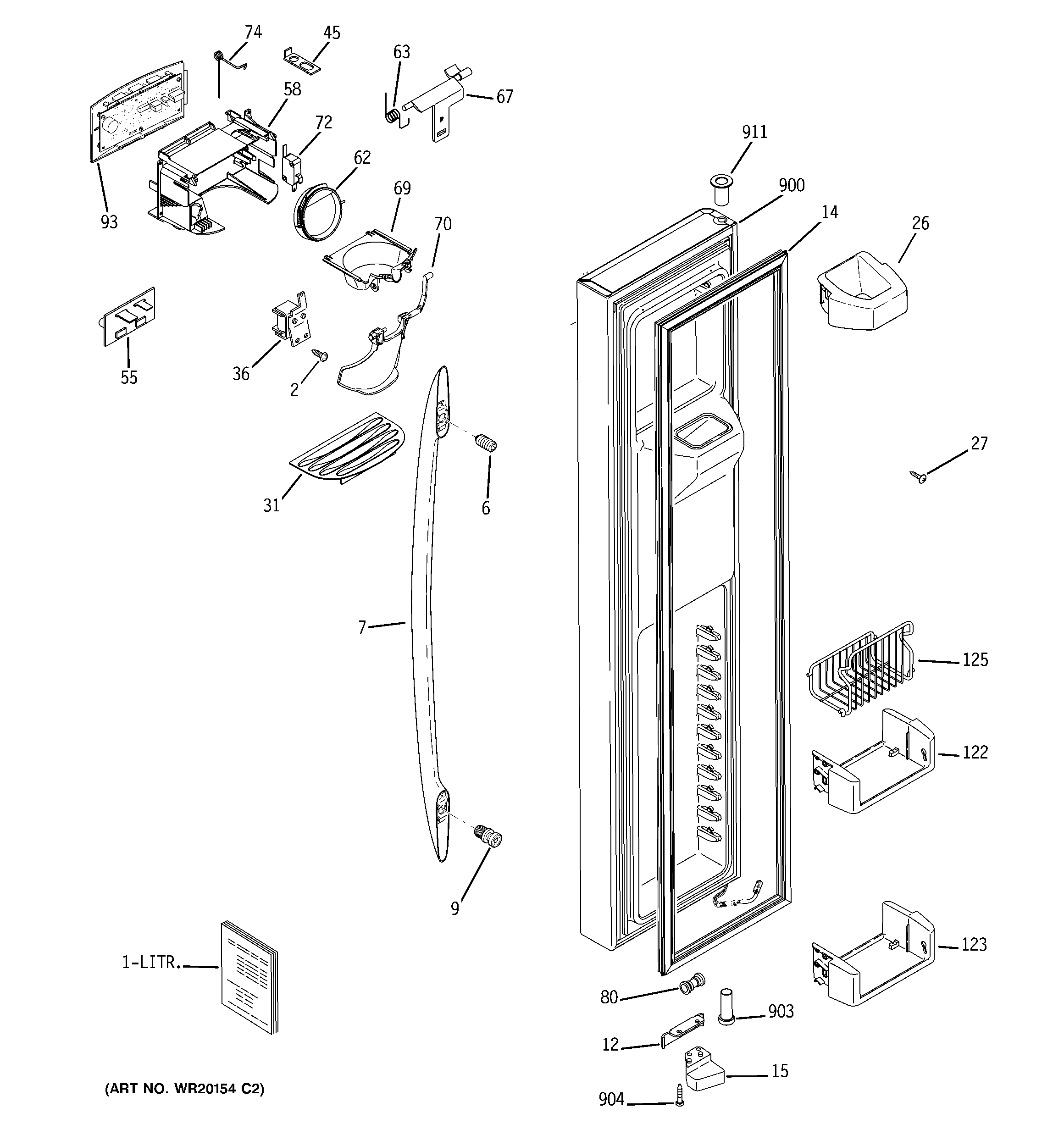 GE PSC25PSWASS freezer door diagram