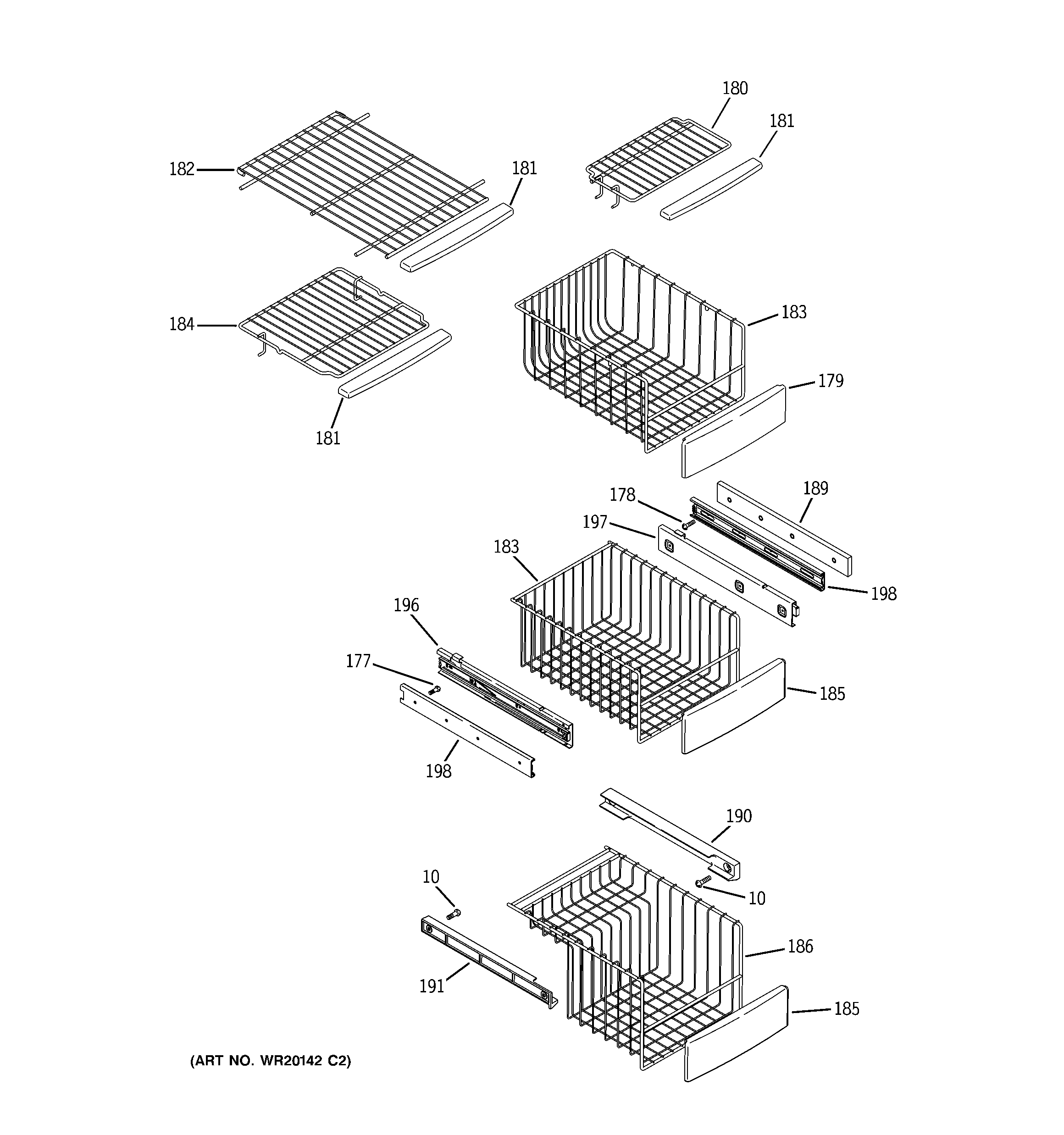 GE PSCF3TGXCFBB freezer shelves diagram