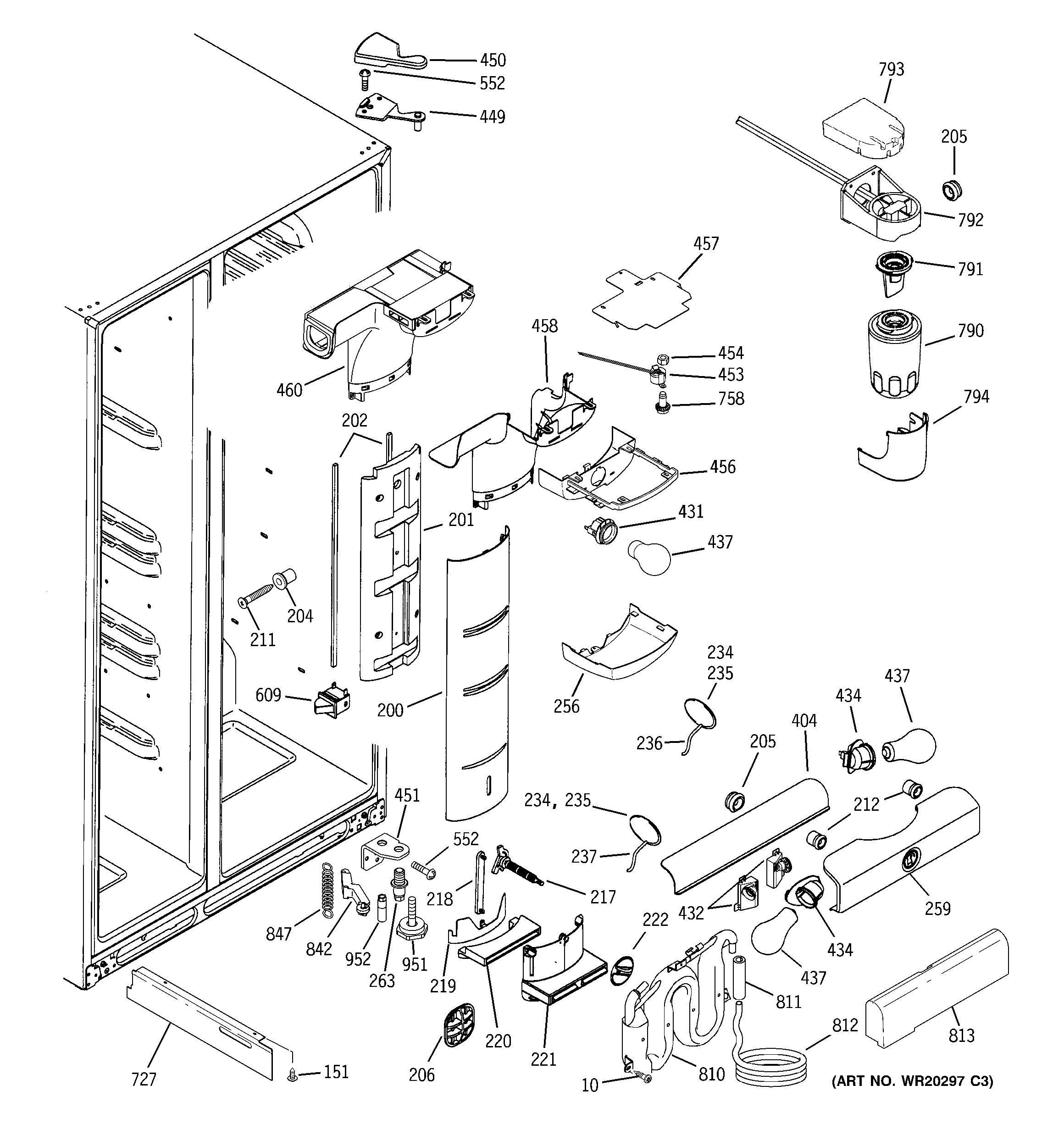 GE PSCF3TGXCFBB fresh food section diagram