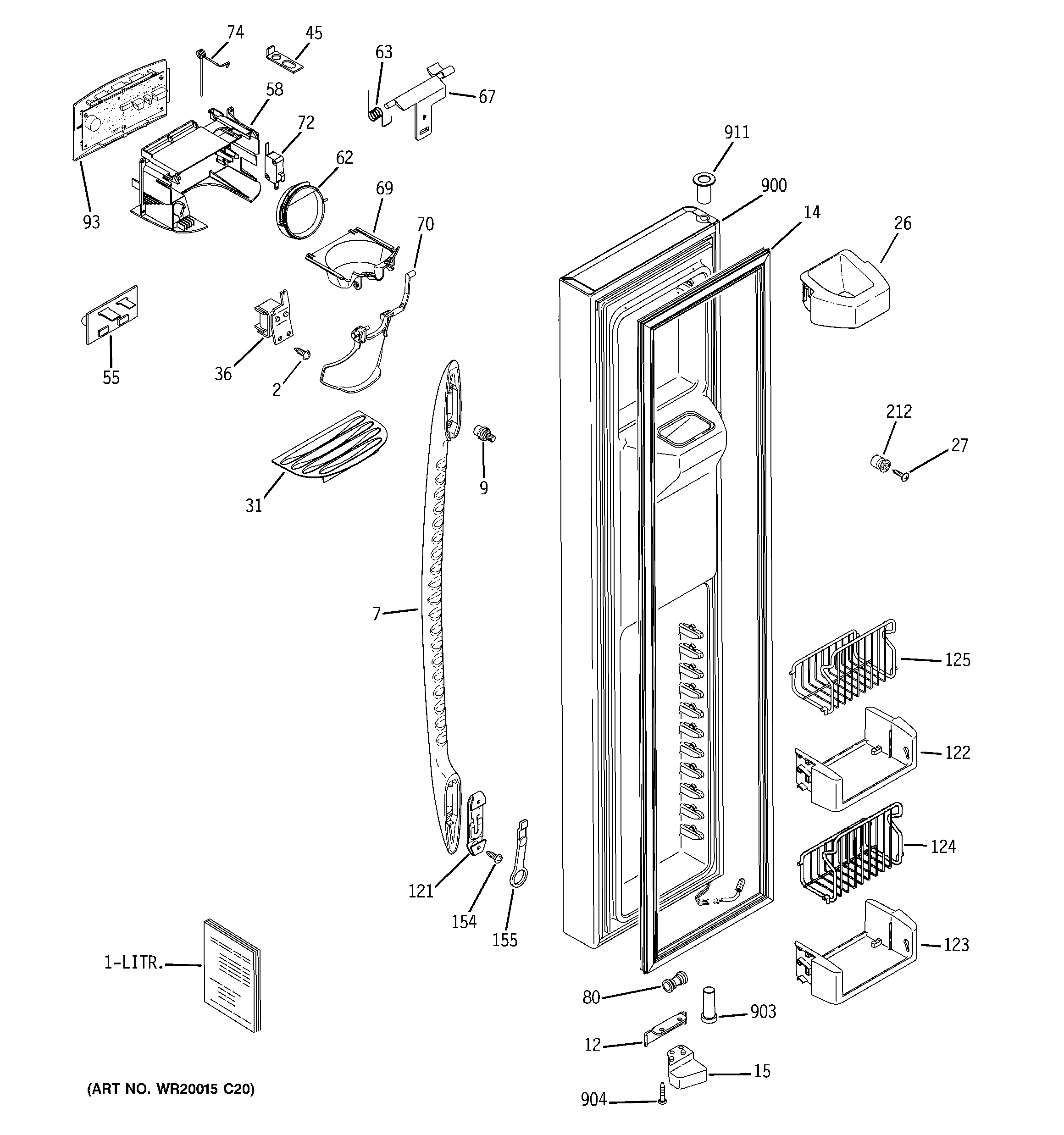 GE PSCF3VGXCFWW freezer door diagram