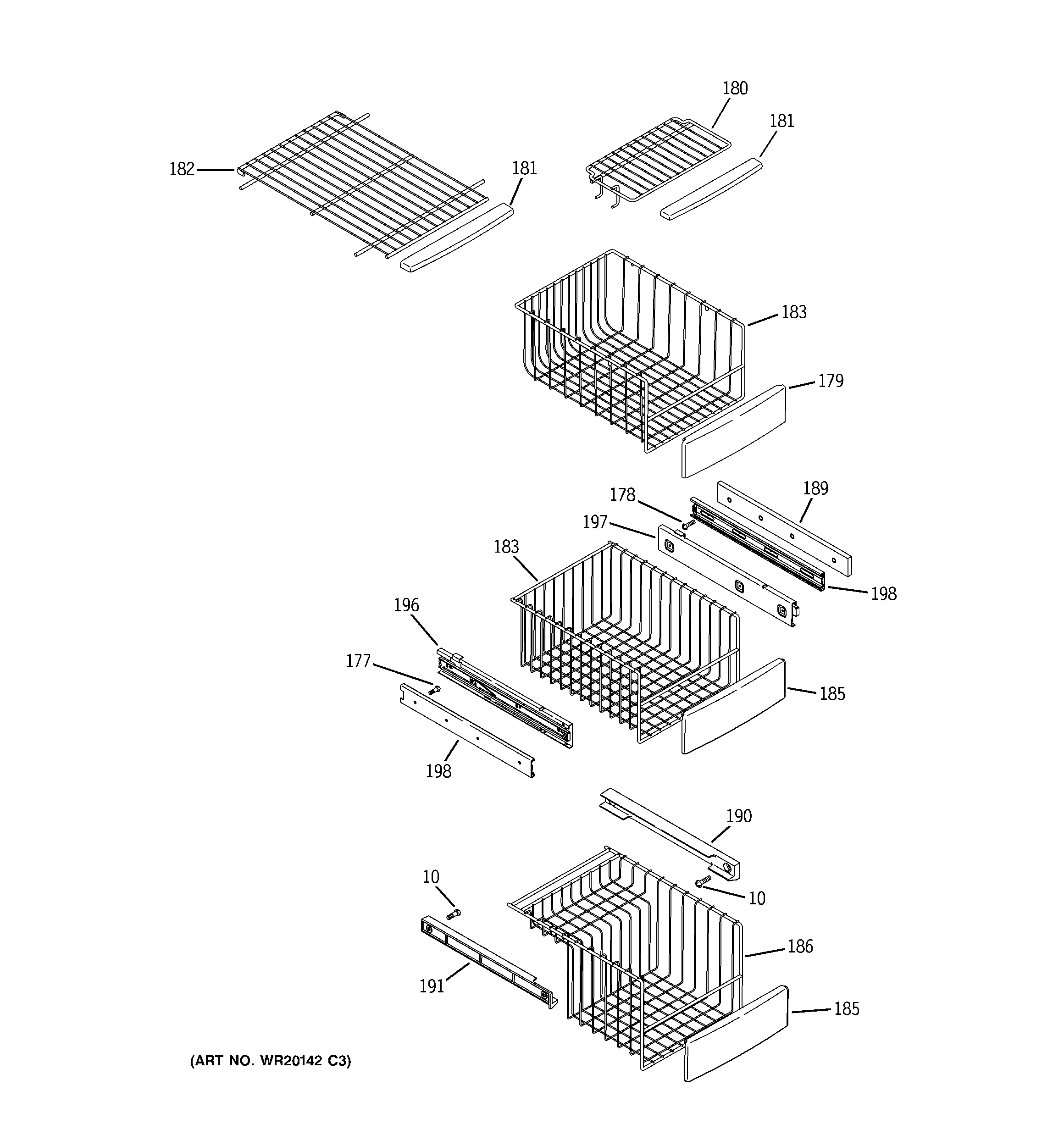GE PSCF3VGXCFWW freezer shelves diagram