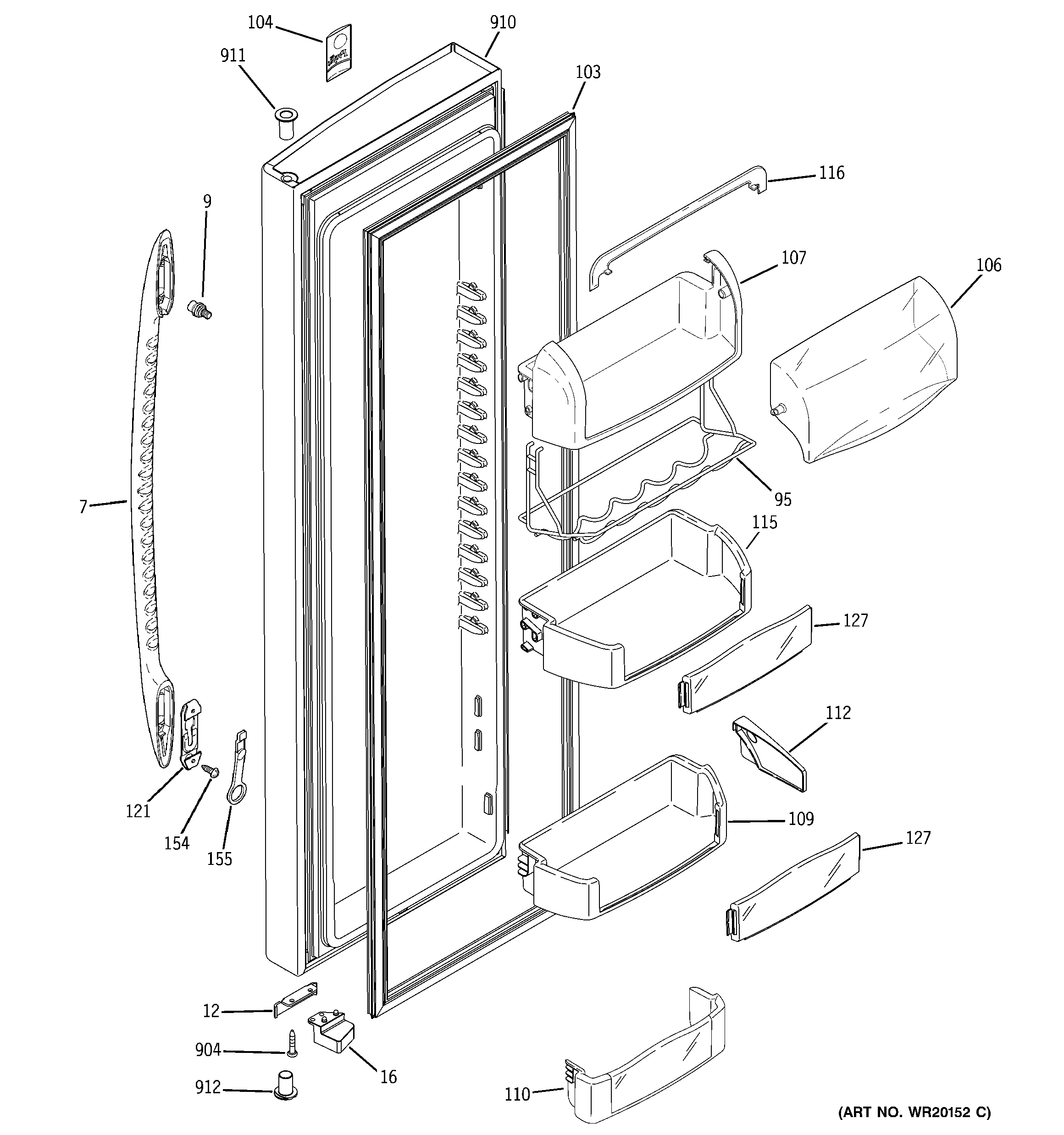 GE PSCF5RGXAFCC fresh food door diagram