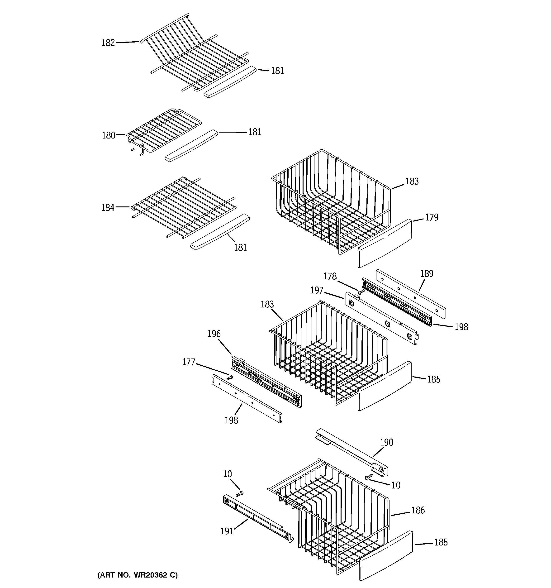 GE PSCF5TGXCFWW freezer shelves diagram