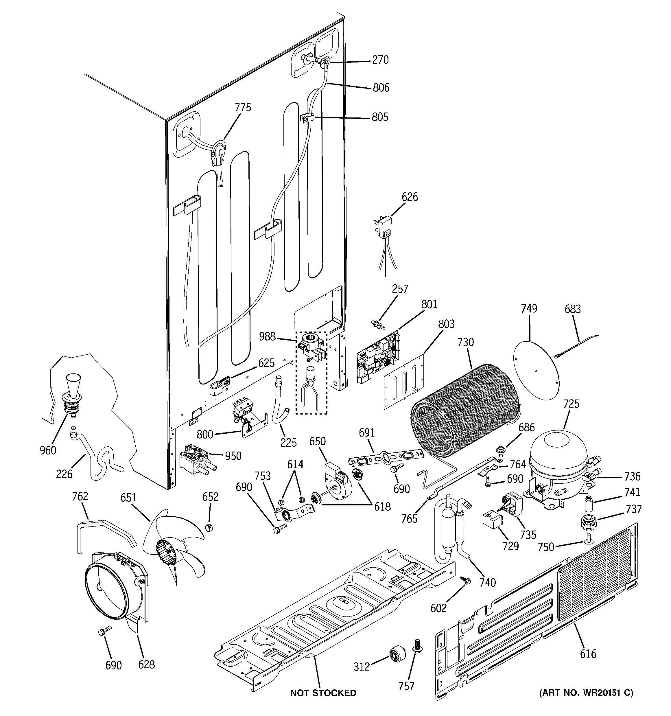 GE PSF26PGWASB sealed system & mother board diagram