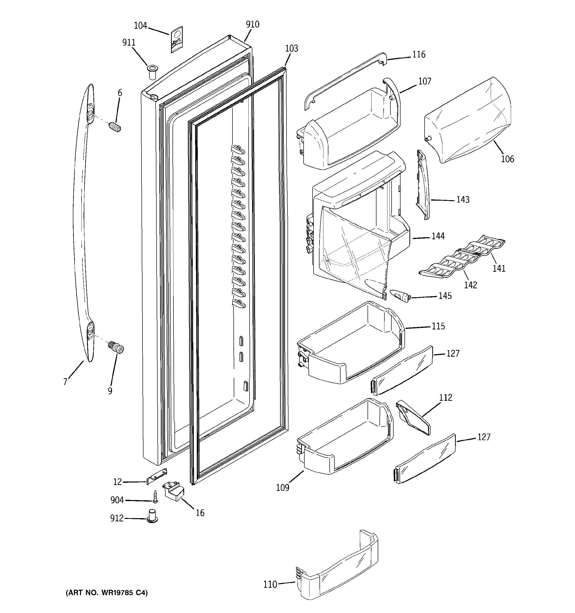 GE PSF26PGWASB fresh food door diagram