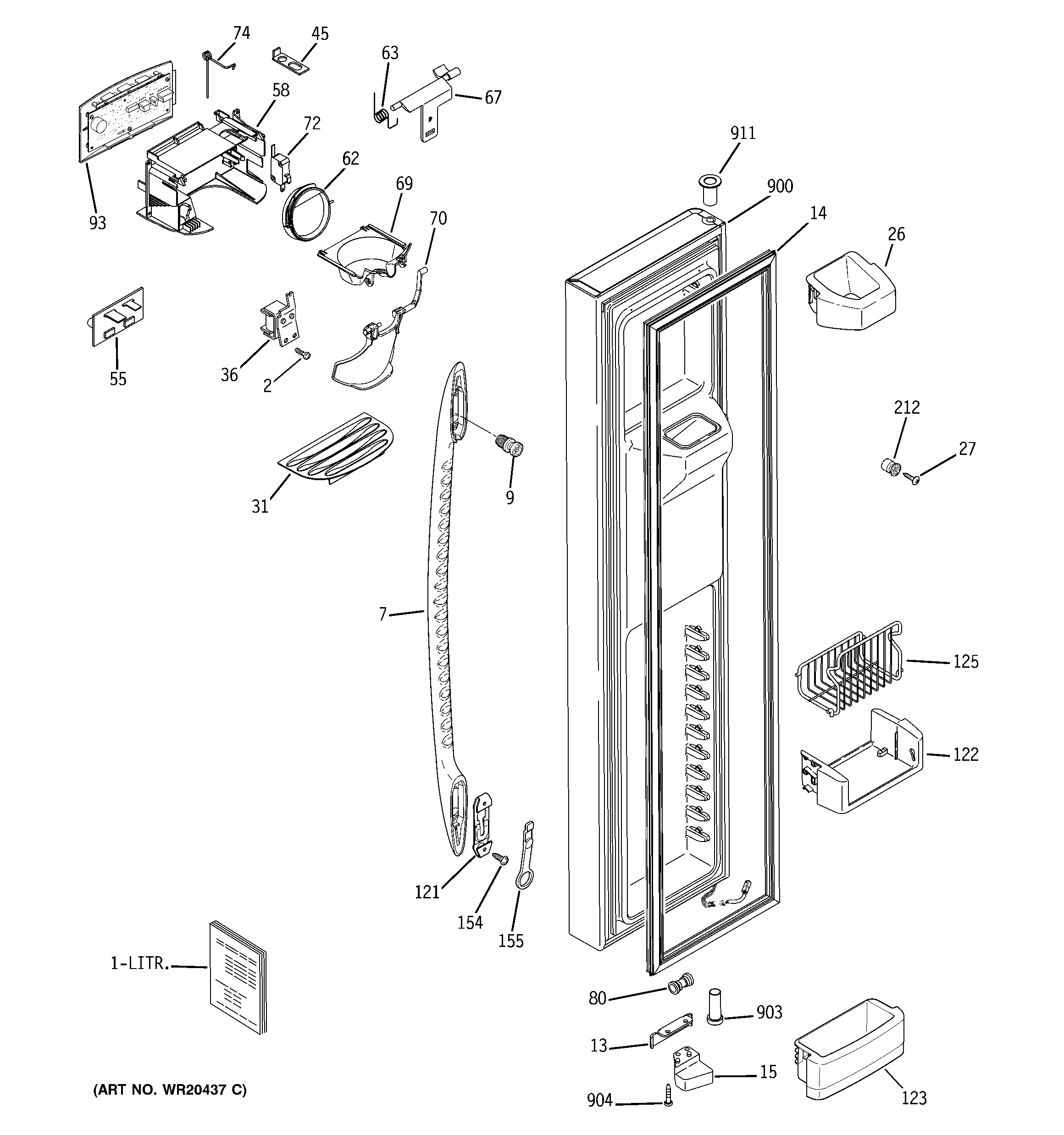 GE PSHF6RGXCDBB freezer door diagram