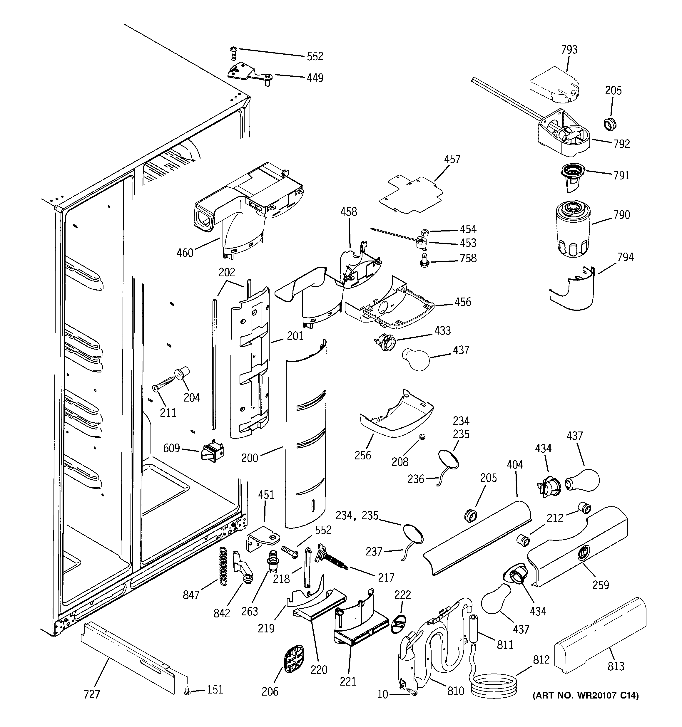 GE PSI23MGWABV fresh food section diagram