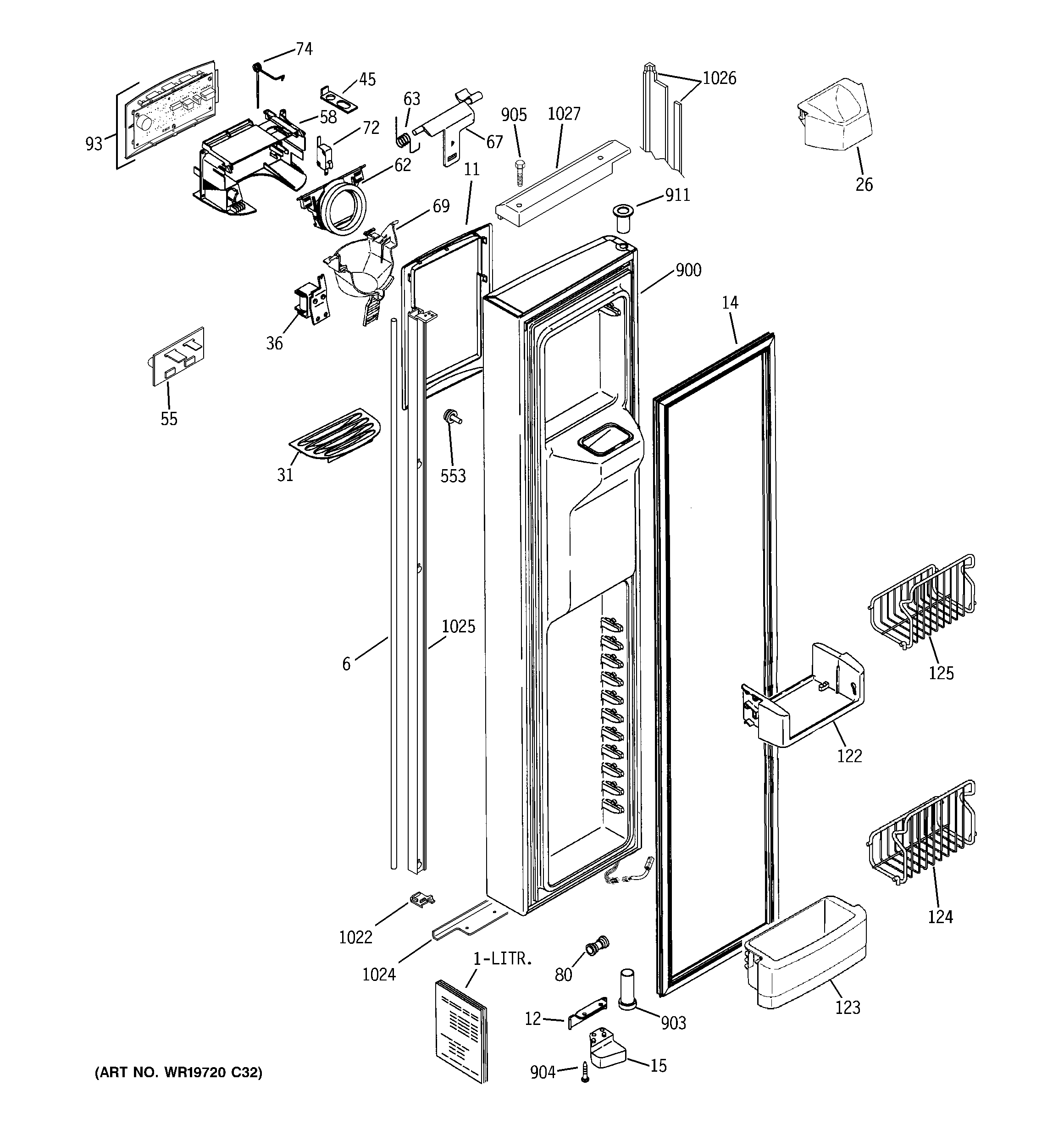 GE PSI23NGWACV freezer door diagram