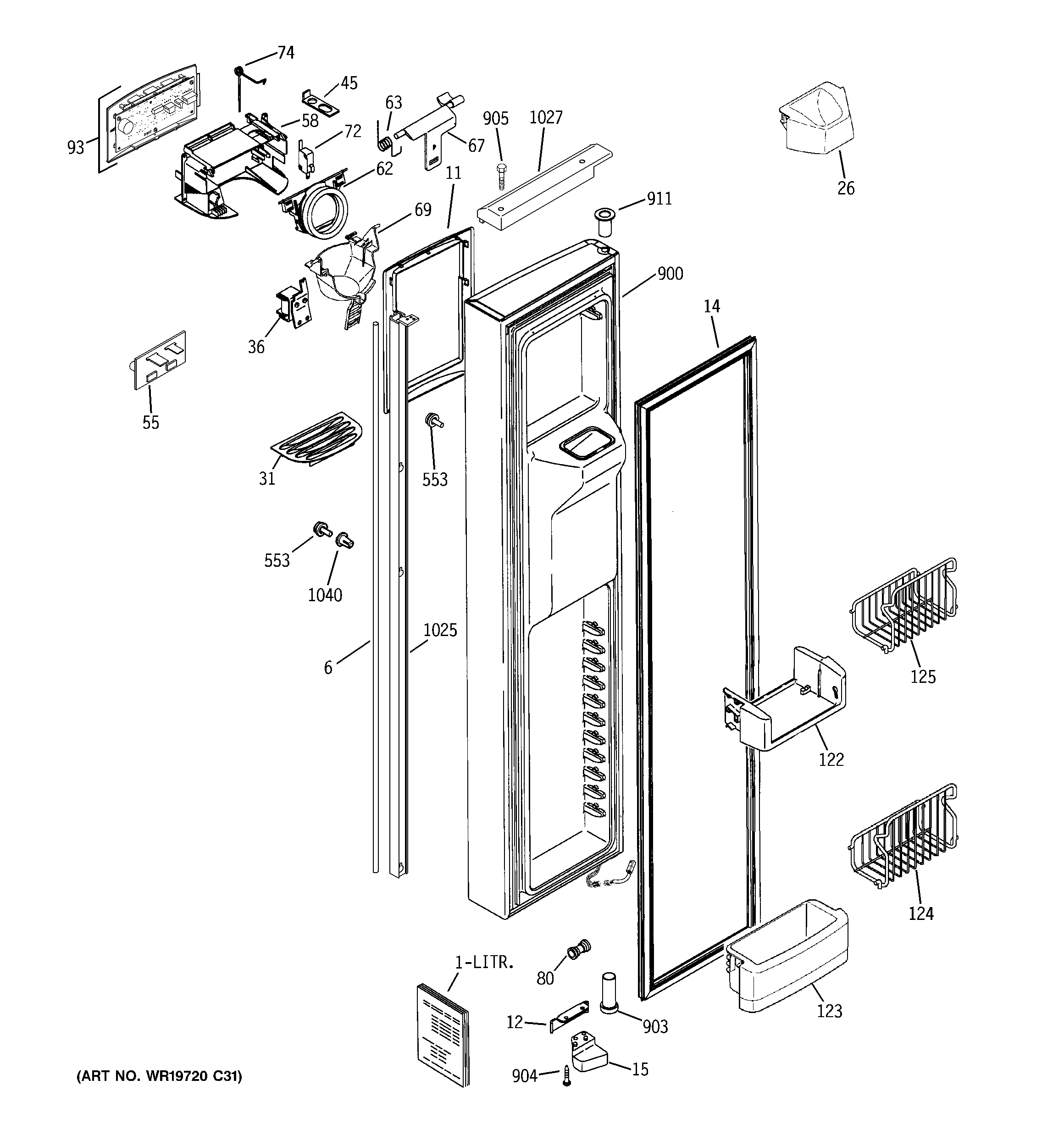 GE PSI23NSWASV freezer door diagram
