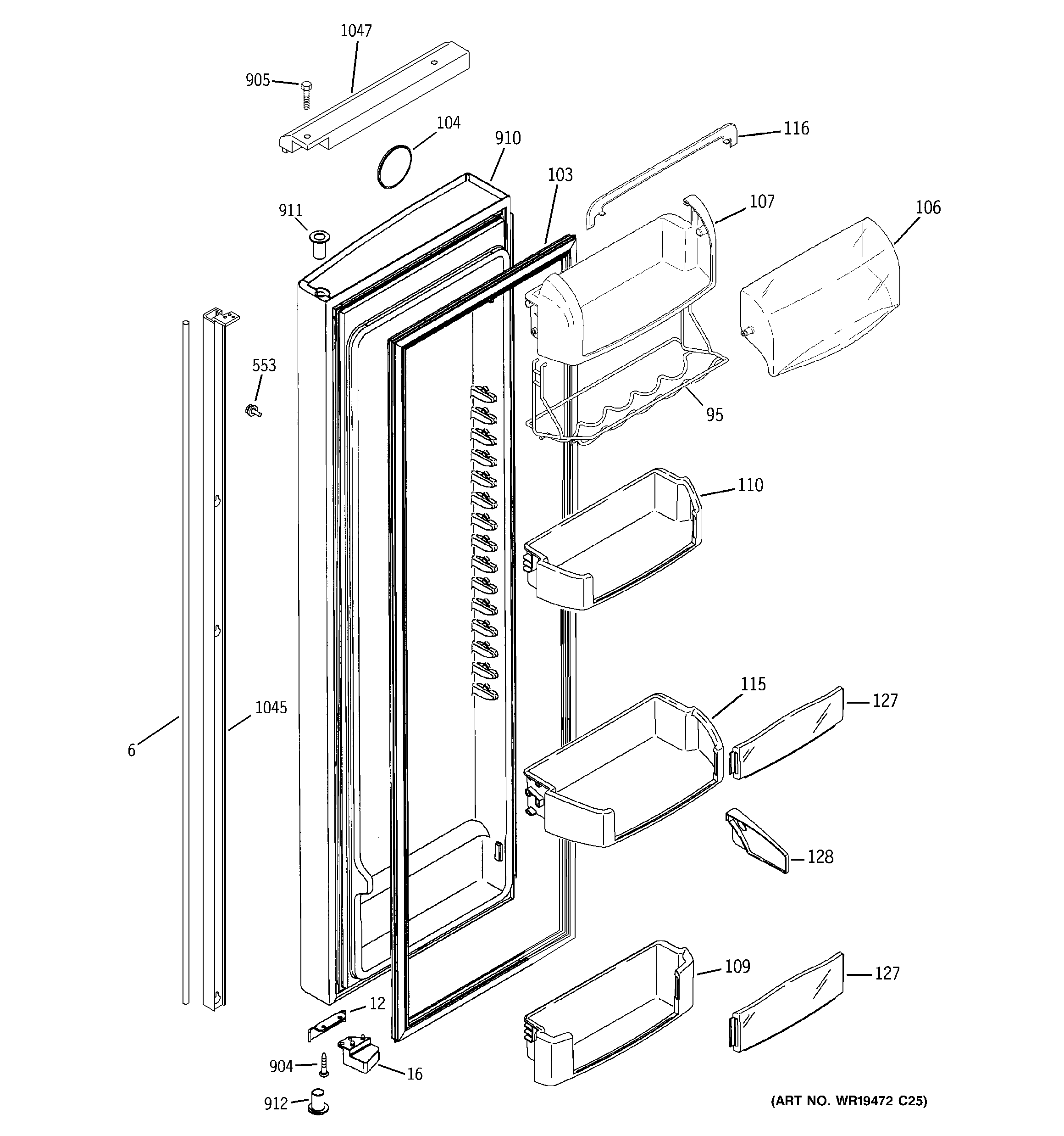 GE PSI23NSWASV fresh food door diagram