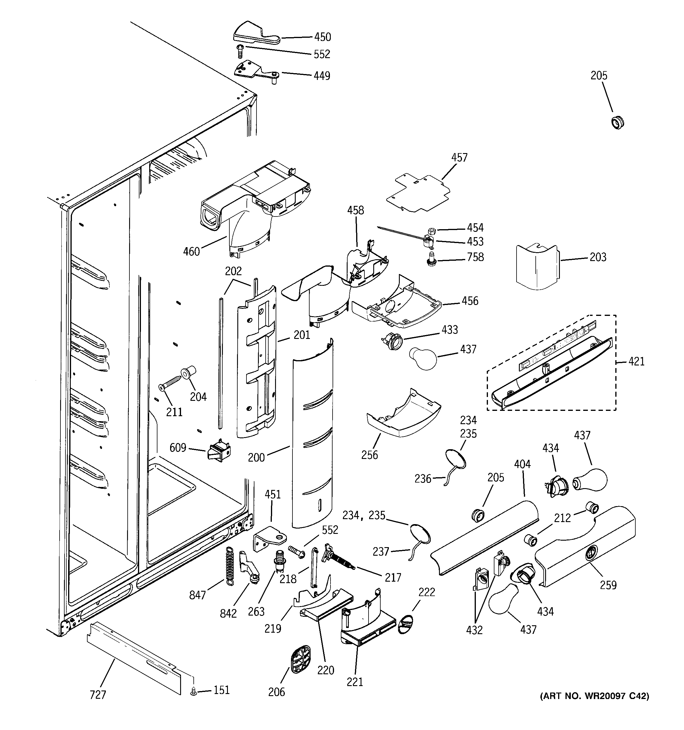 GE PSI23SCRHSV fresh food section diagram
