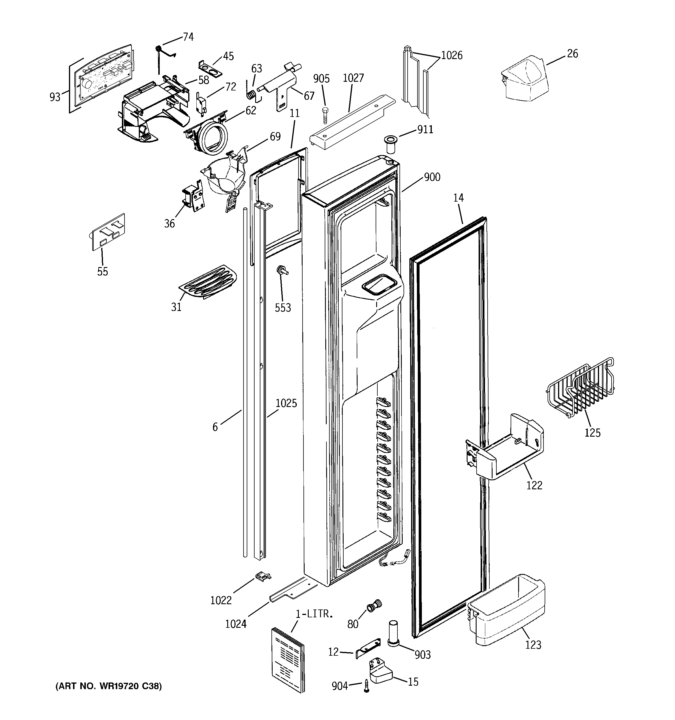 GE PSIC5RGXCFWV freezer door diagram