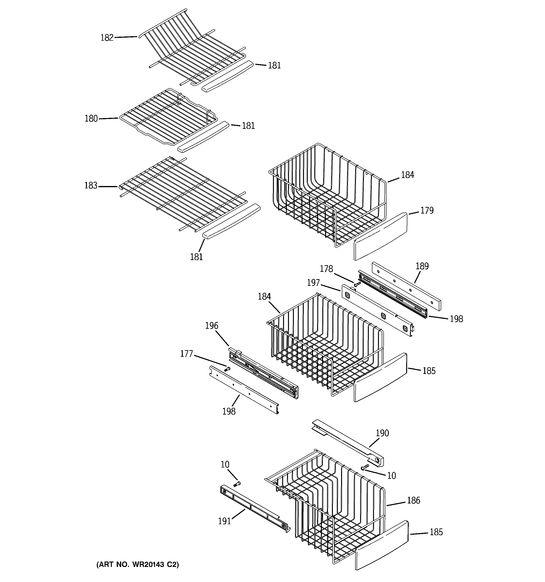 GE PSIC5RGXCFWV freezer shelves diagram