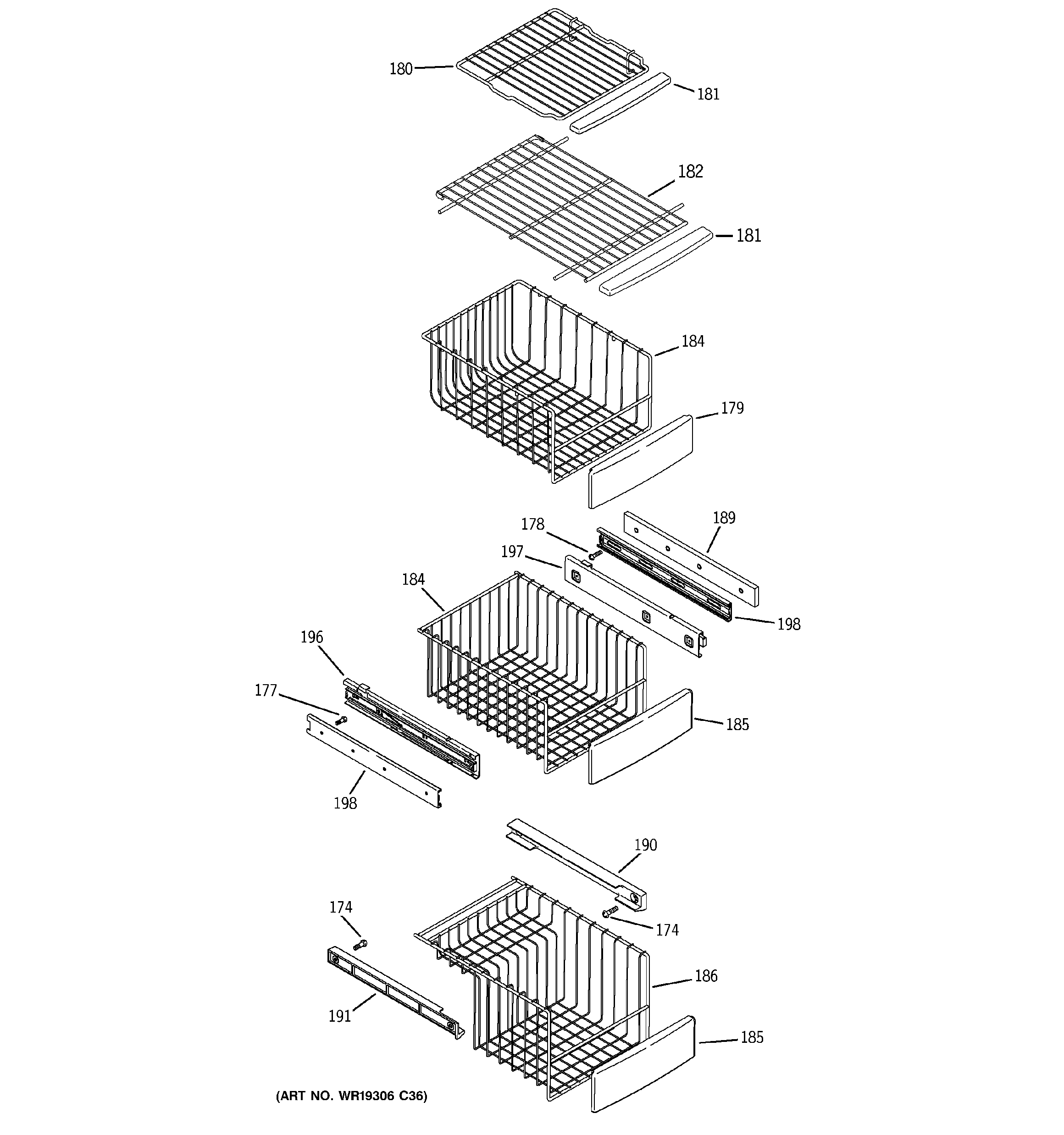 GE PSK27NHWHCWW freezer shelves diagram