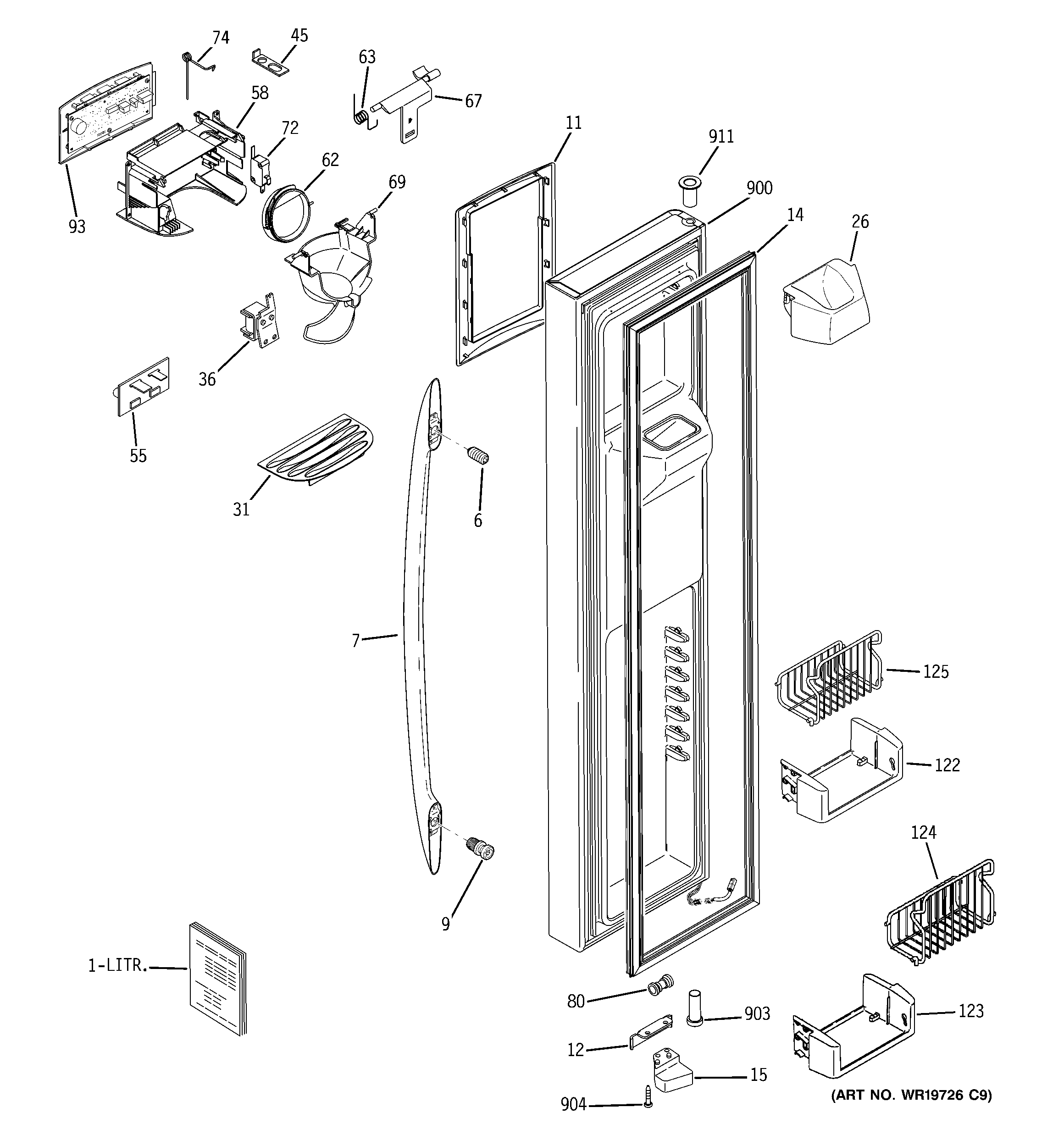 GE PSS26SHTISS freezer door diagram