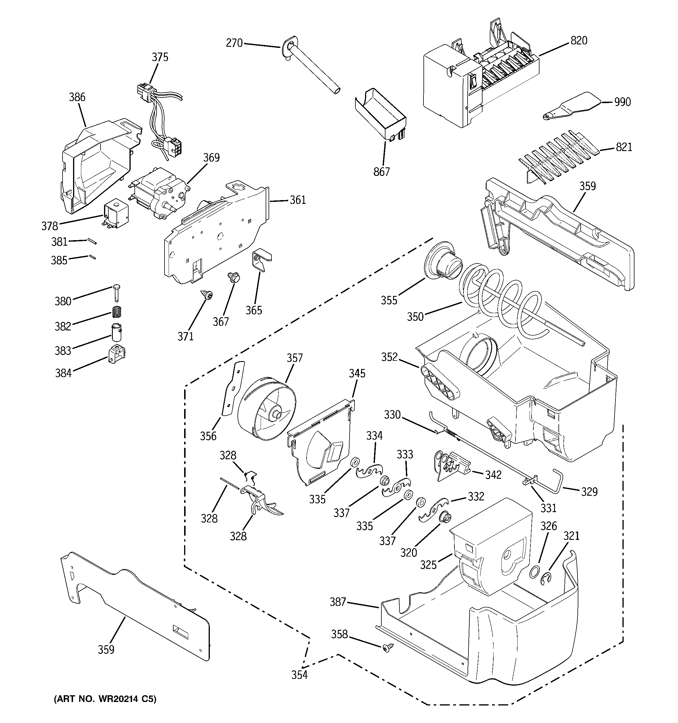 GE PSS26SHTISS ice maker & dispenser diagram