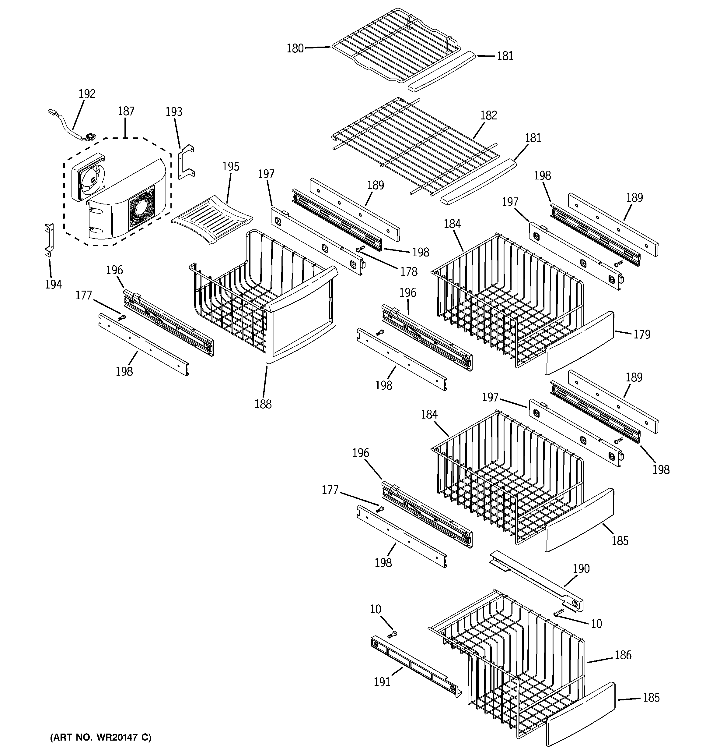 GE PSTW6YGXCGSS freezer shelves diagram