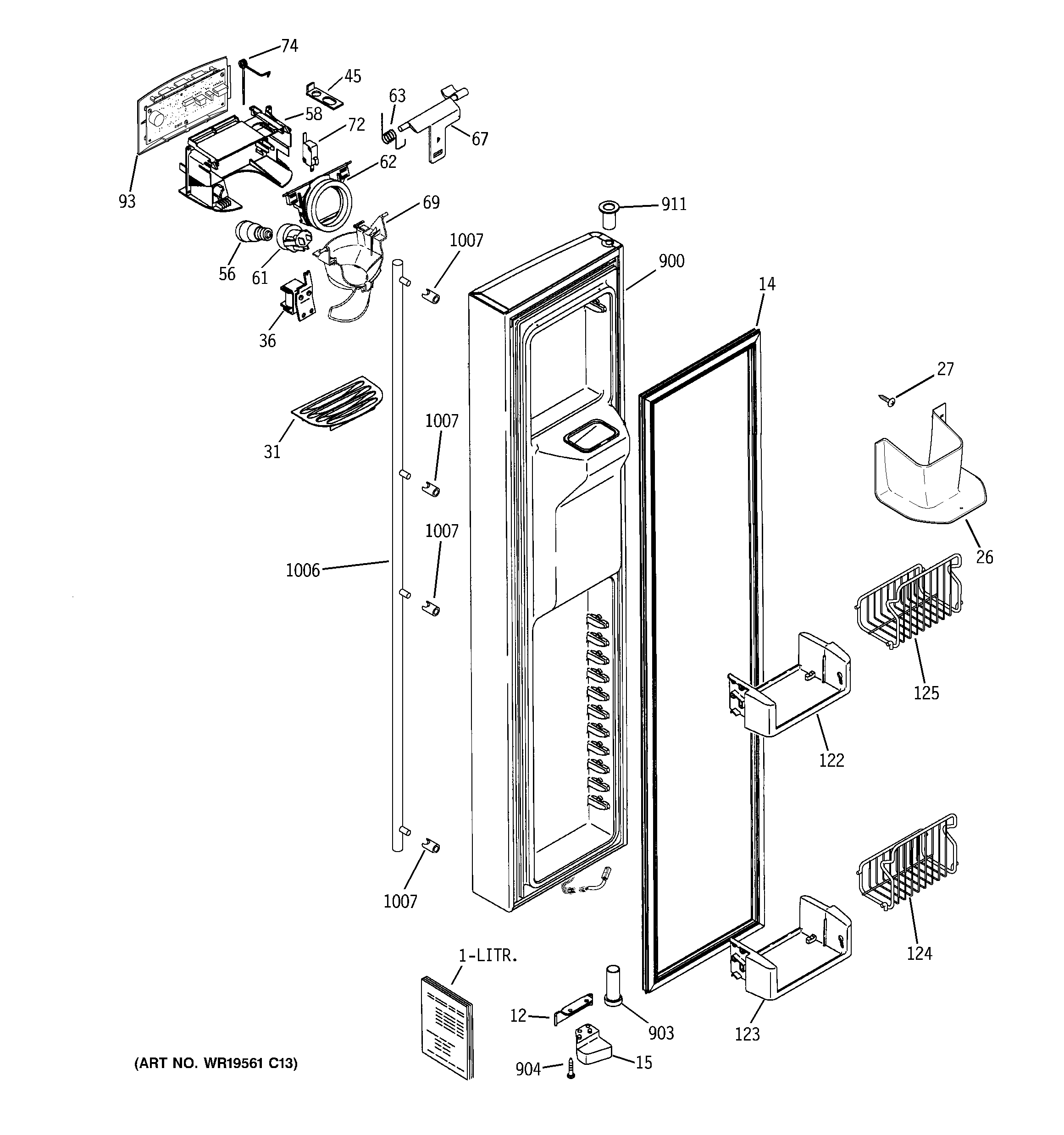 GE ZFSB23DXCSS freezer door diagram