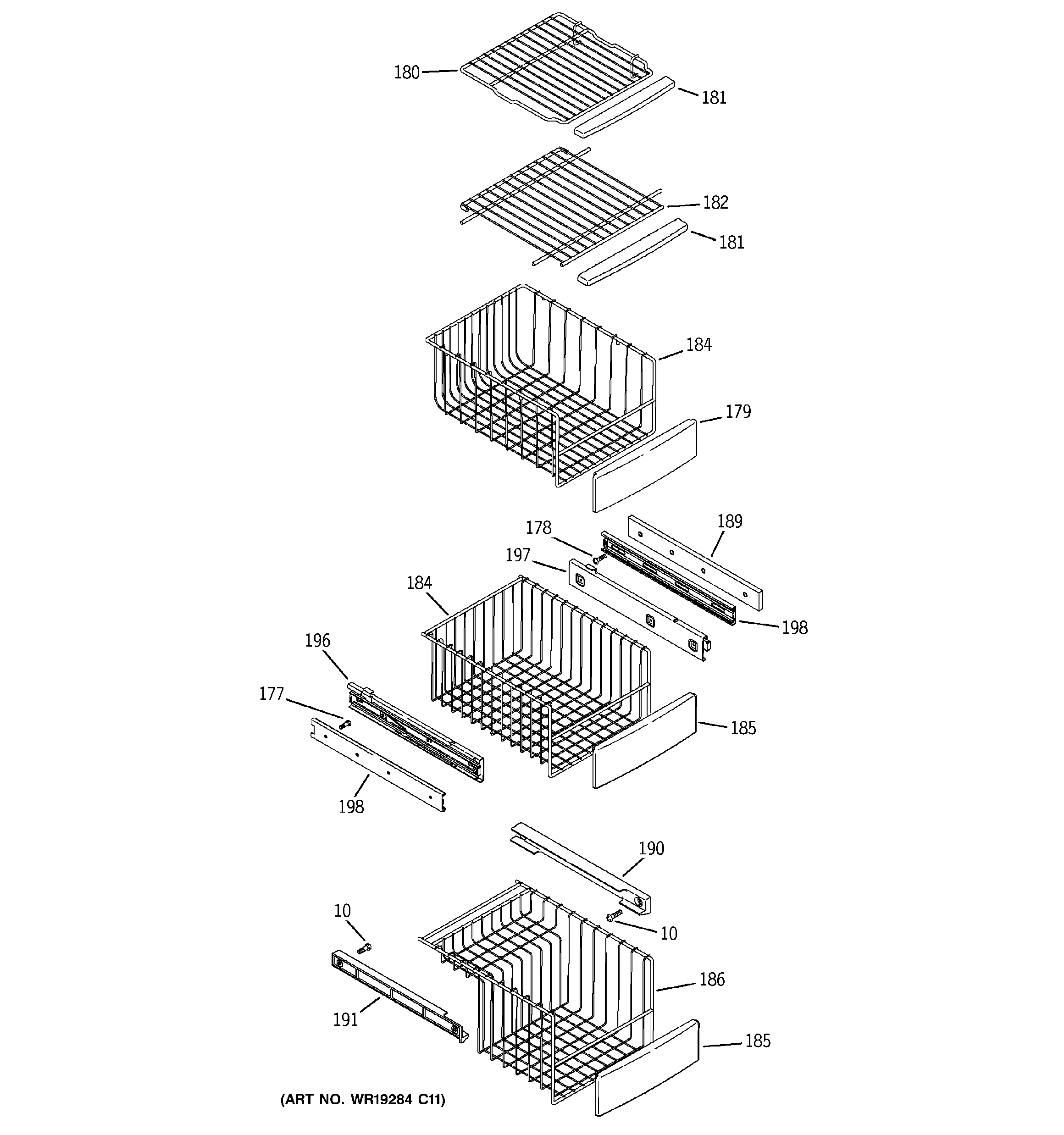 GE ZFSB23DXCSS freezer shelves diagram