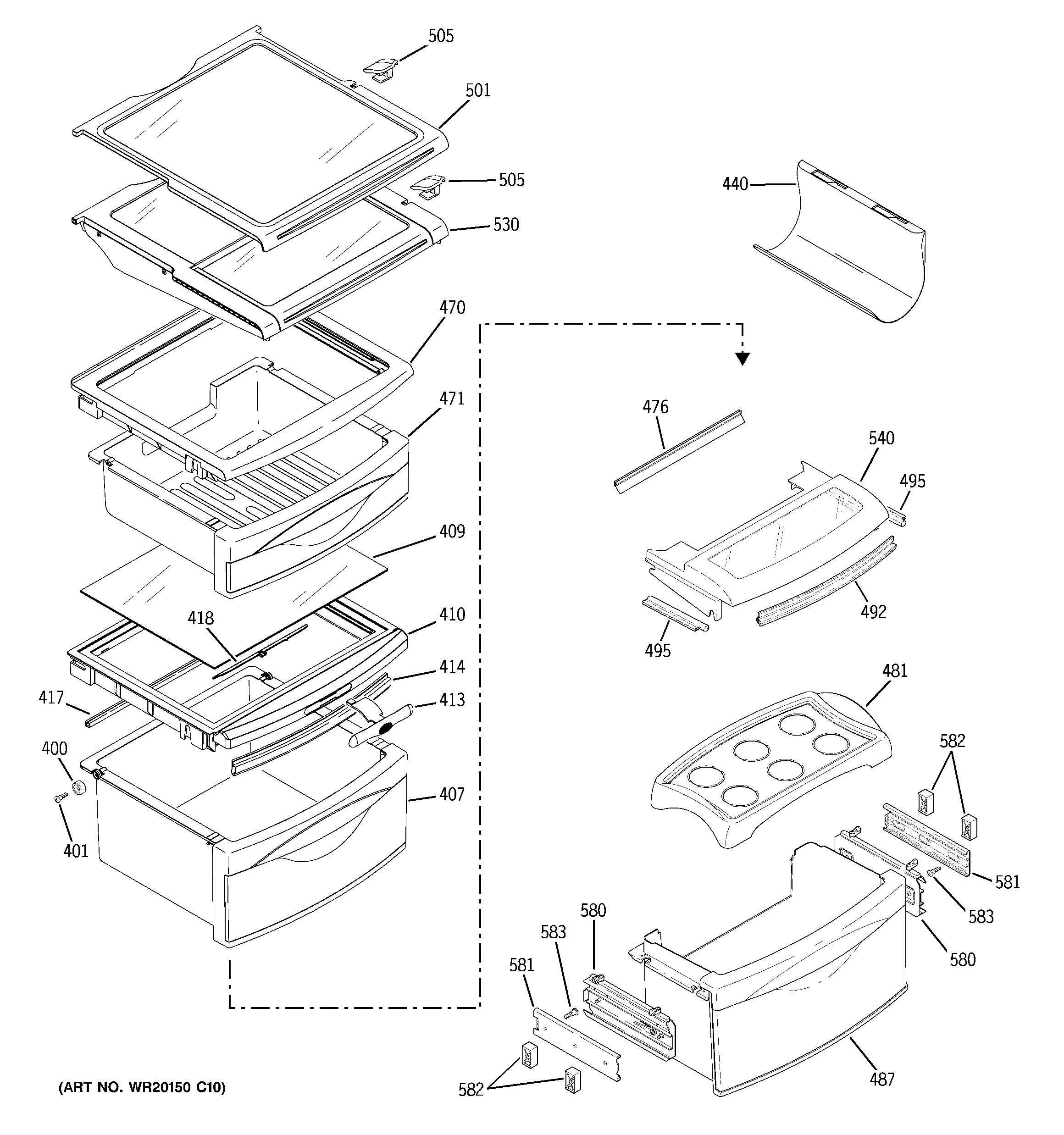 GE ZFSB23DXCSS fresh food shelves diagram