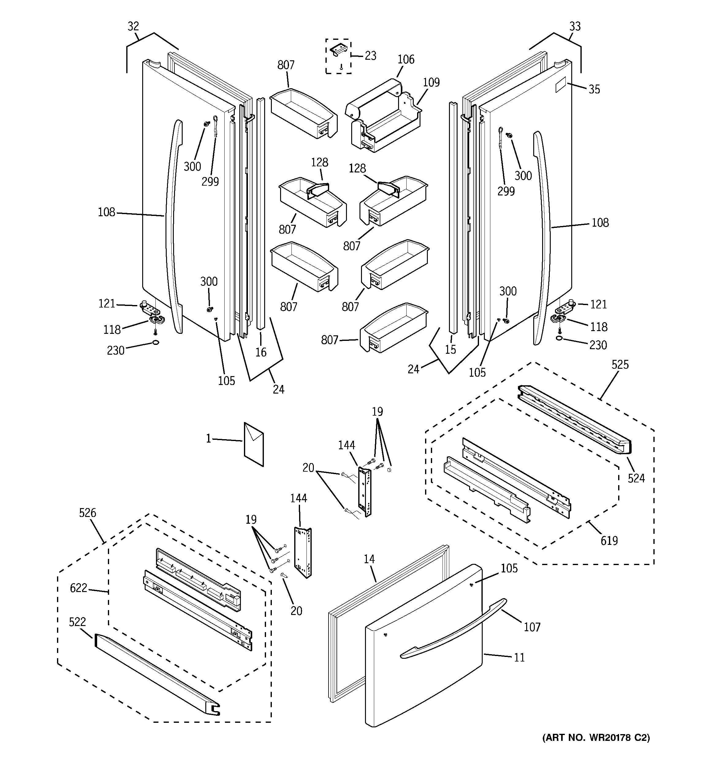 GE PFS22MBWBWW doors diagram