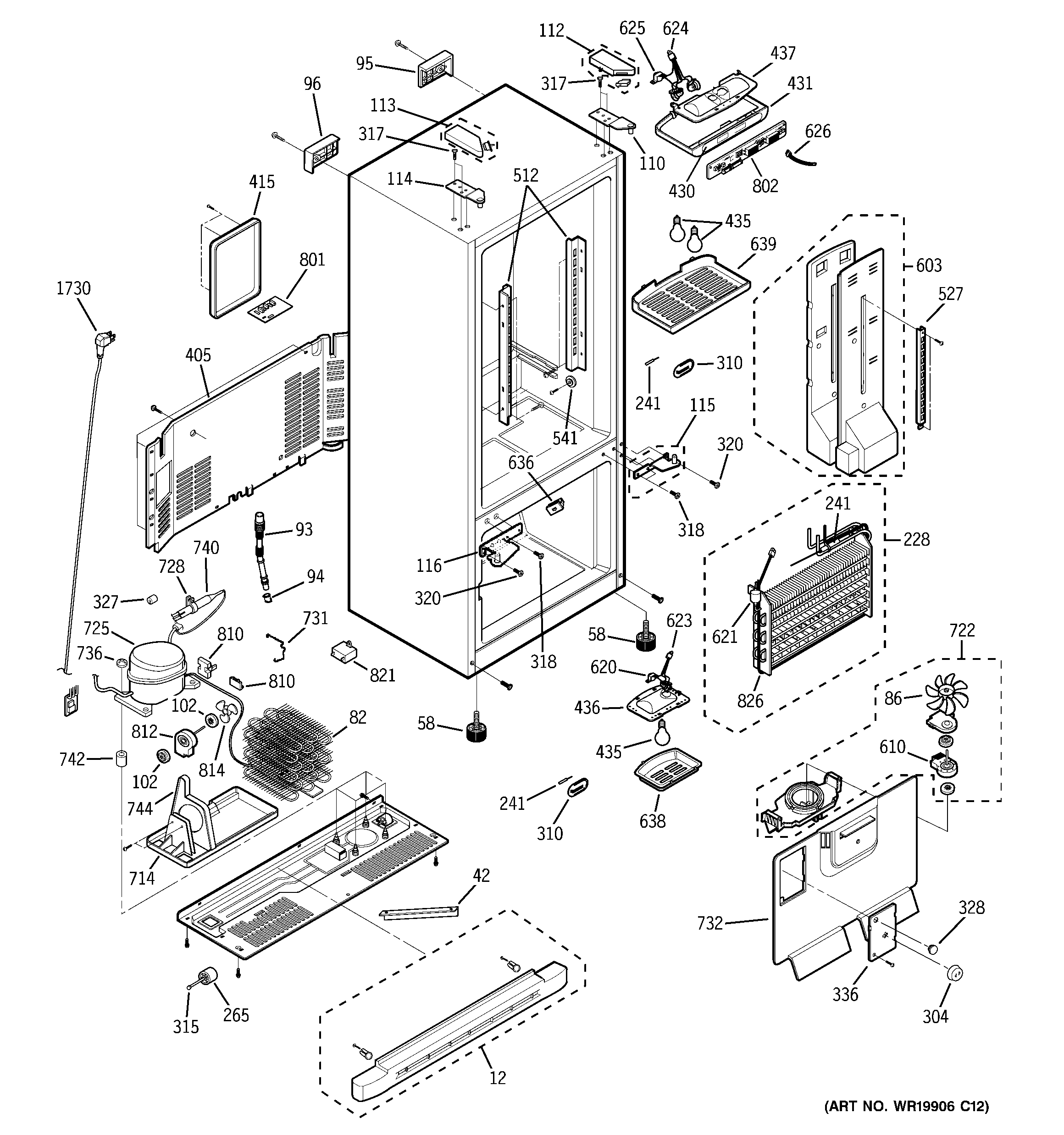 GE PFS22MBWBWW cabinet diagram