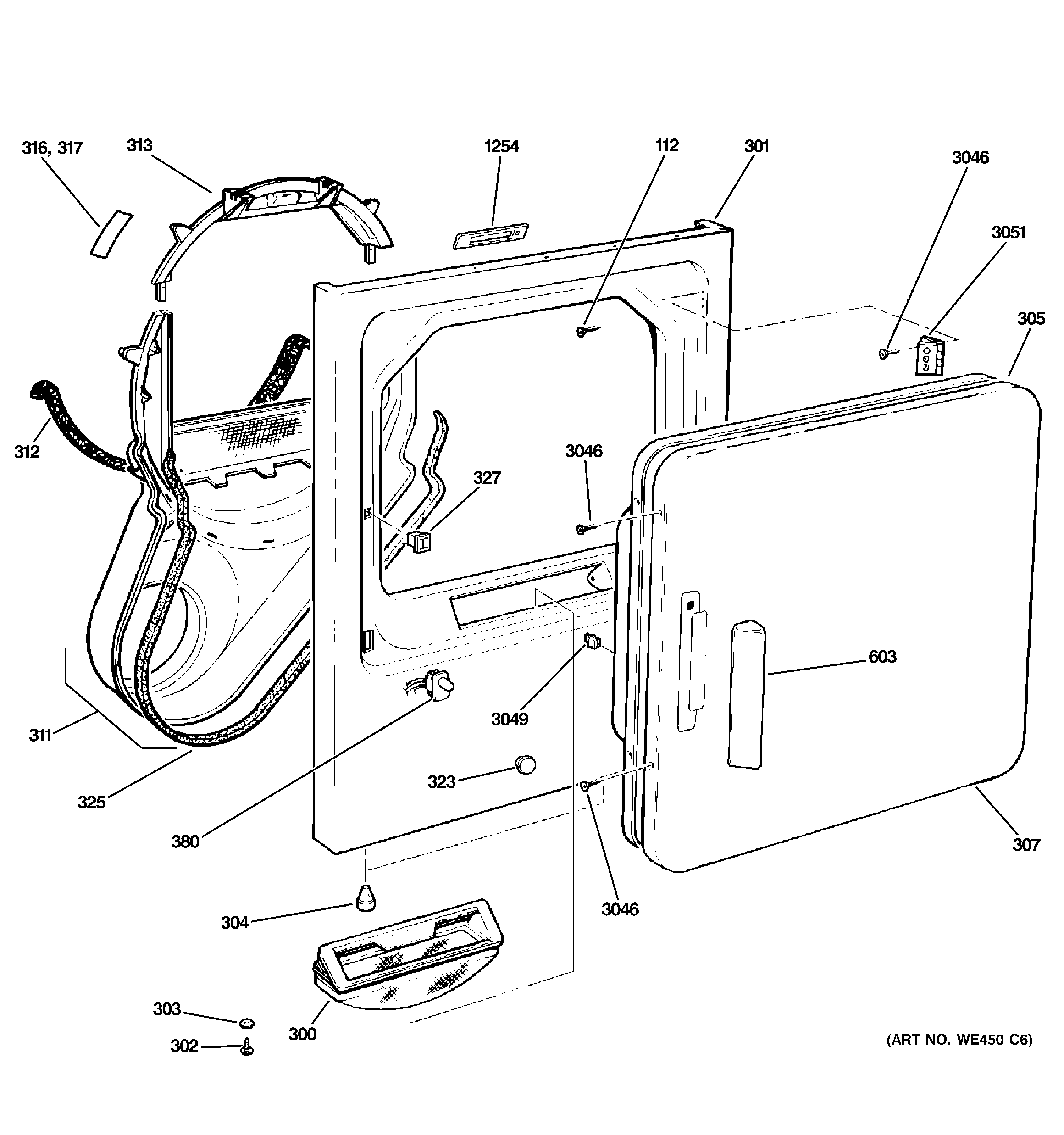 GE DCCB330GG6WC front panel & door diagram
