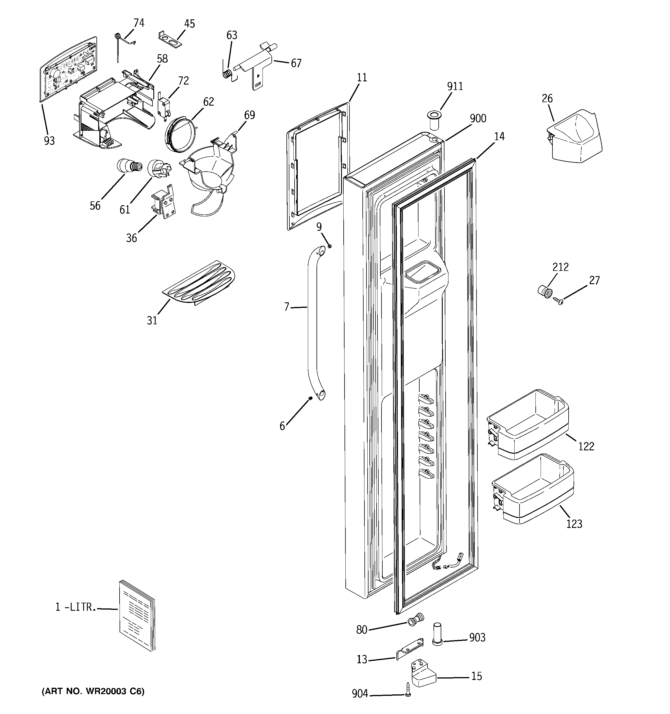 GE ESHF5MGXCEWW freezer door diagram