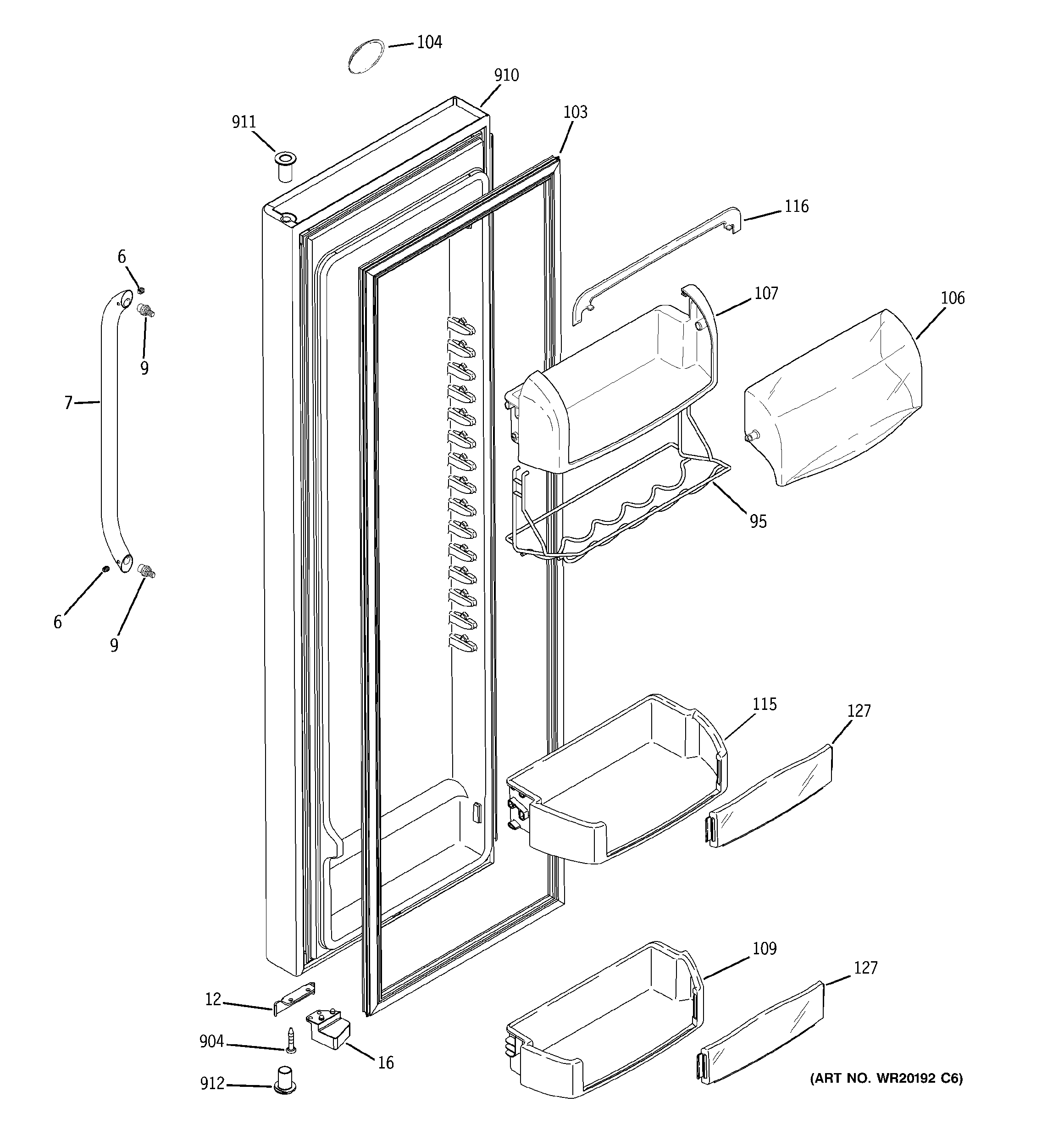 GE ESHF5MGXCEWW fresh food door diagram