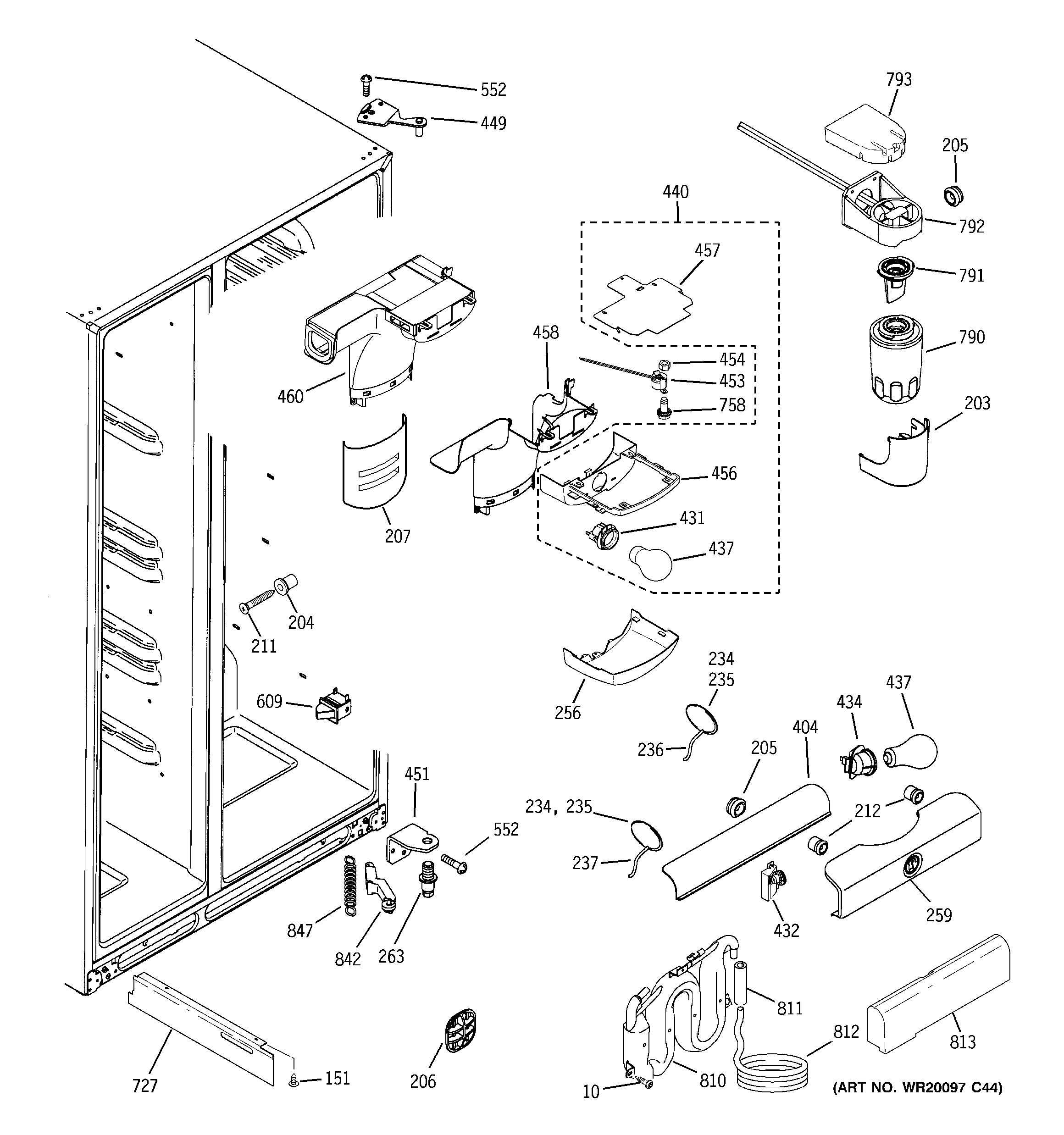 GE ESHF5MGXCEWW fresh food section diagram