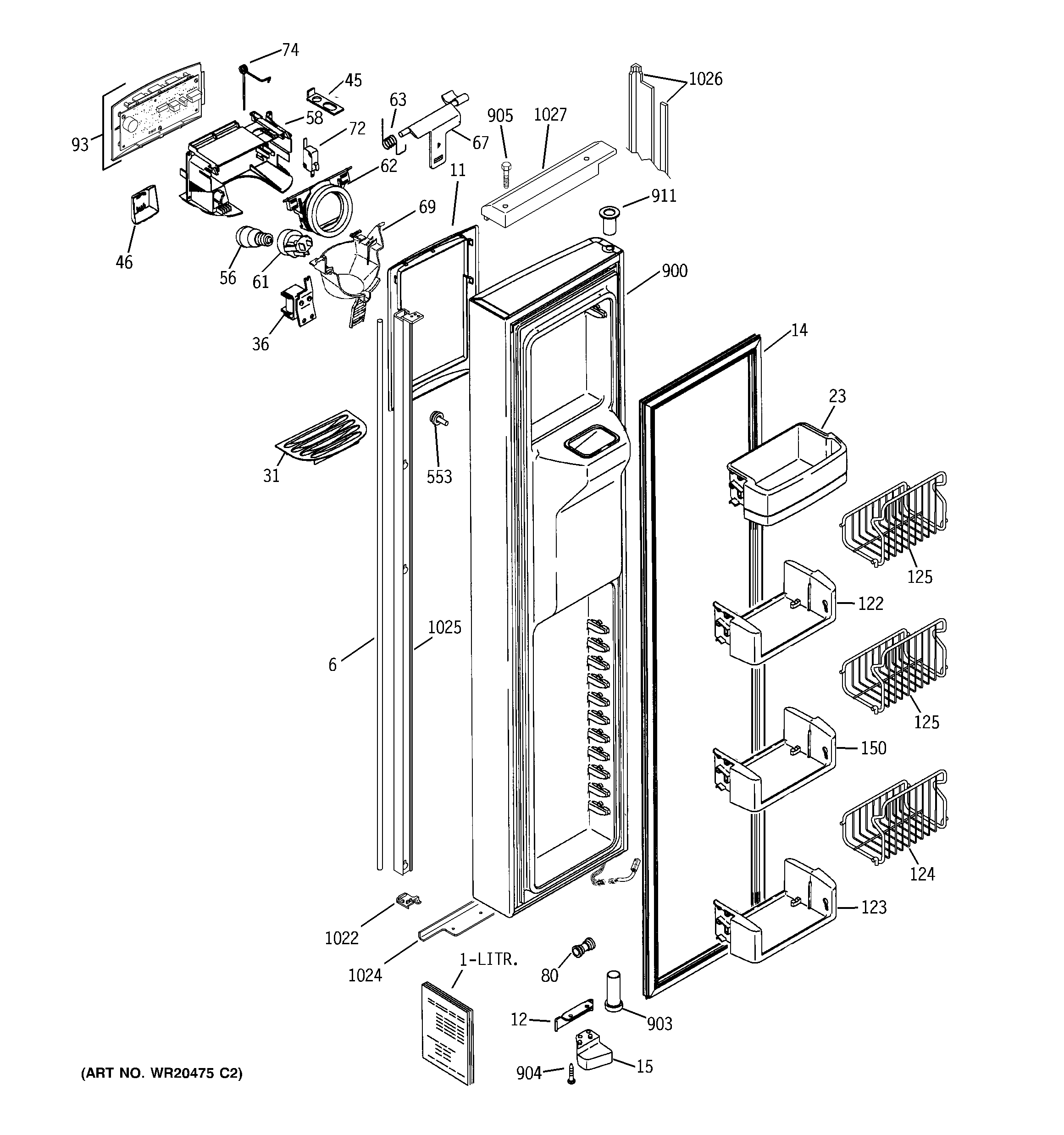 GE PIE23NGTIFKB freezer door diagram