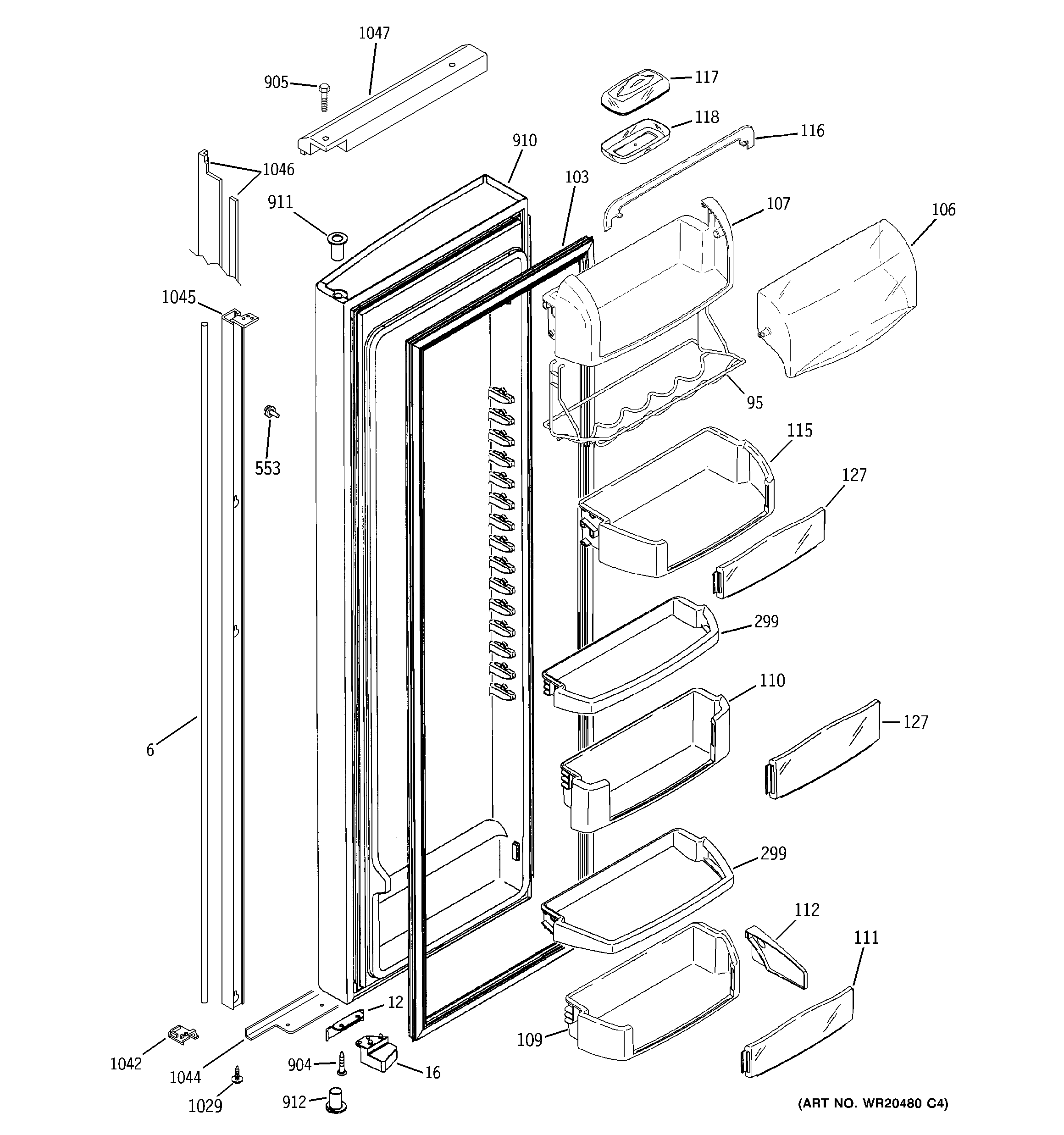 GE PIE23NGTIFKB fresh food door diagram