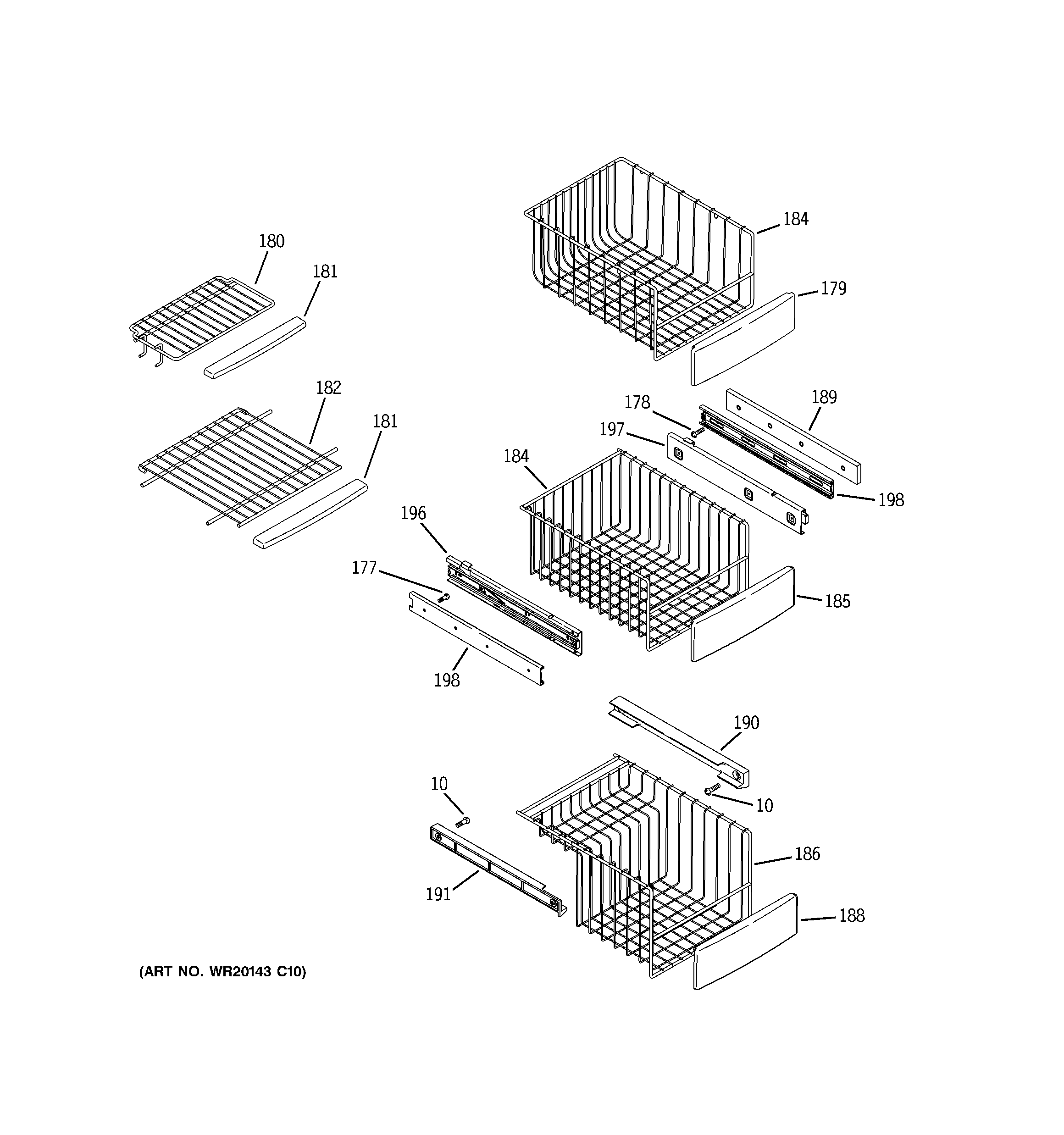 GE PIE23NGTIFKB freezer shelves diagram