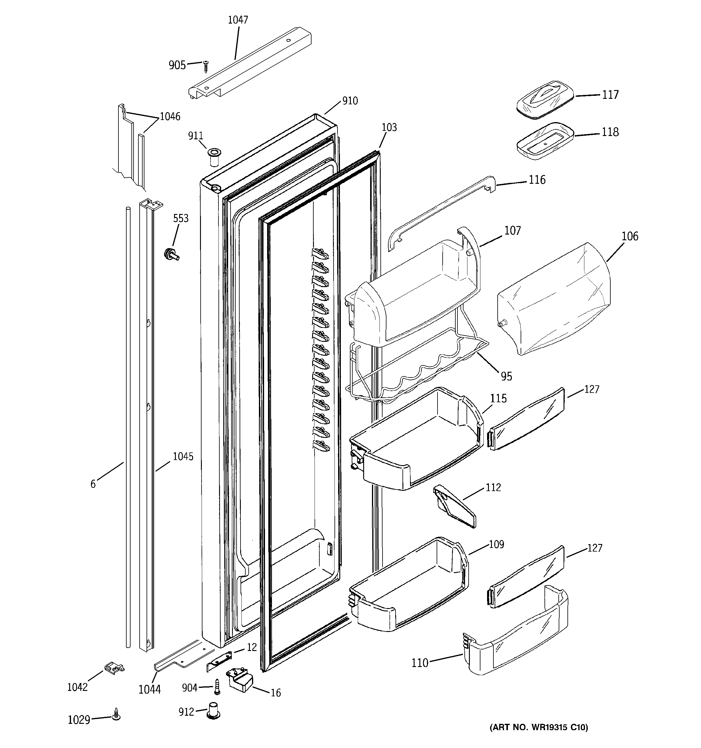 GE PJE25MGTIFKB fresh food door diagram