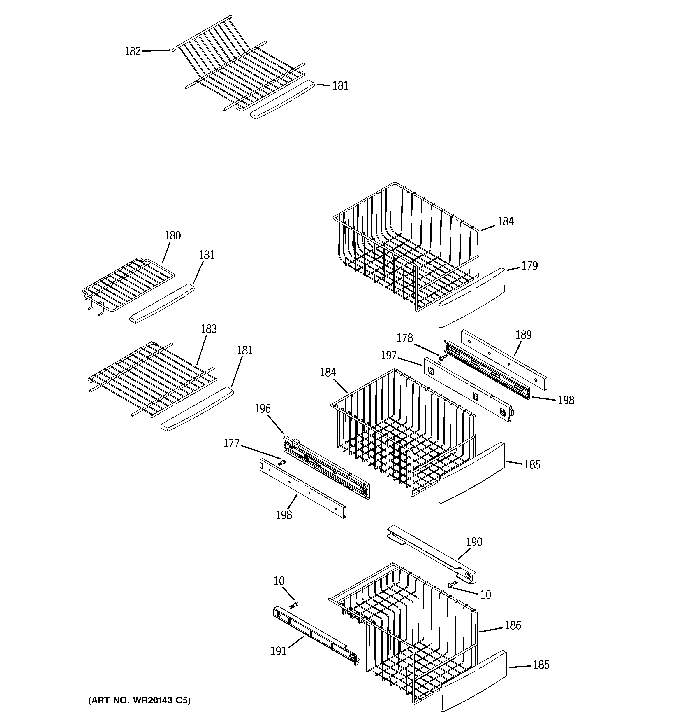 GE PJE25MGTIFKB freezer shelves diagram