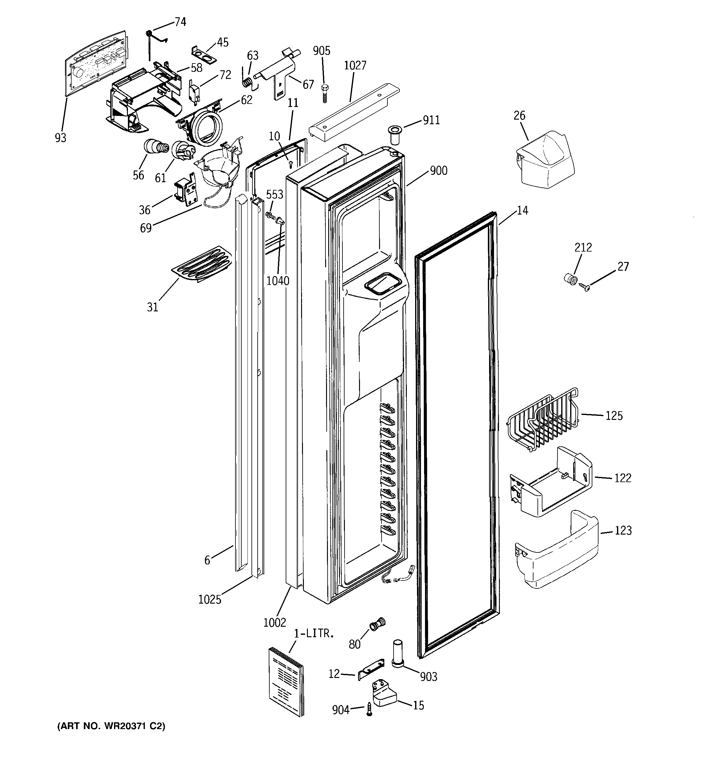 GE PJE25PGTIFSV freezer door diagram