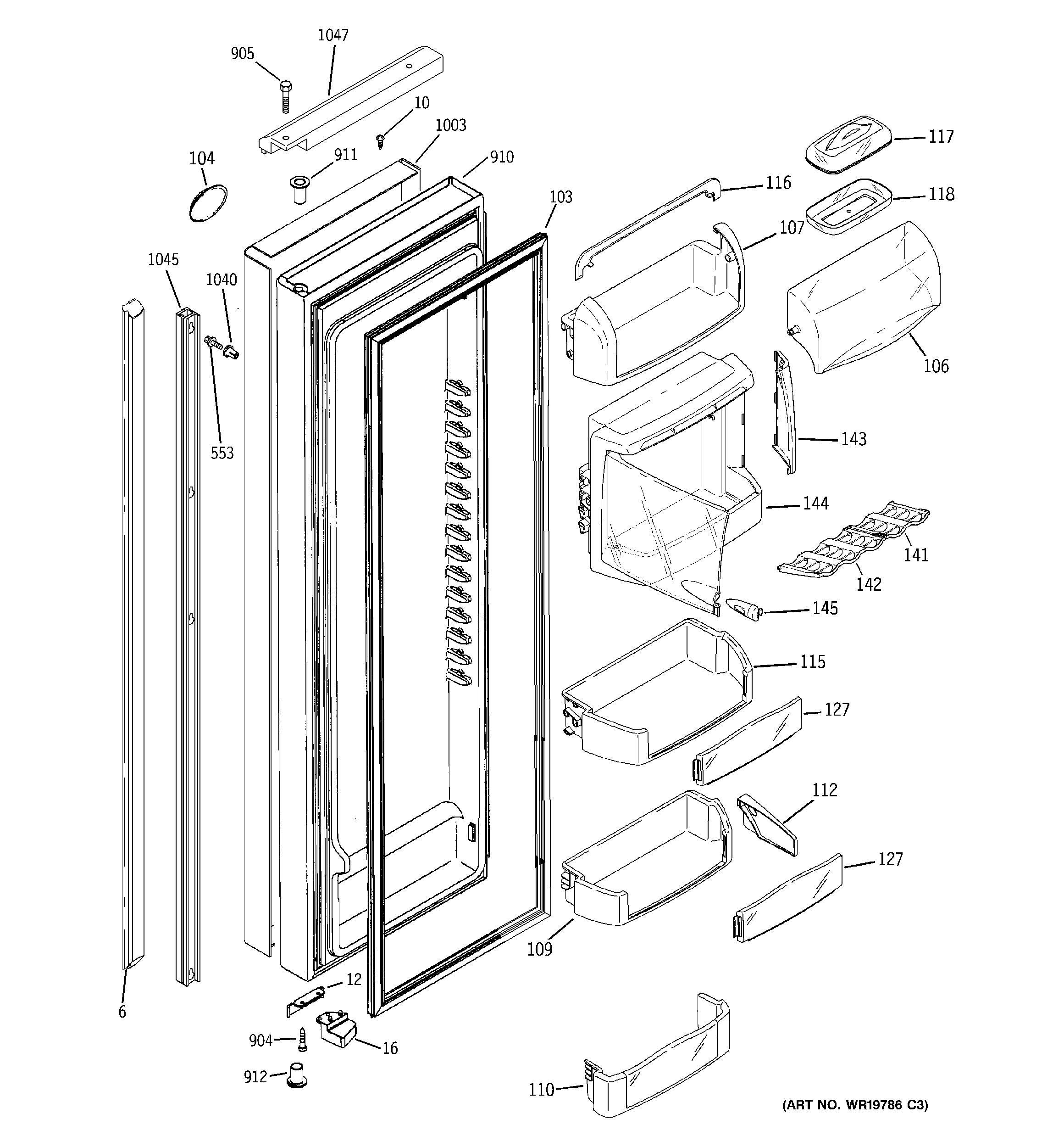 GE PJE25PGTIFSV fresh food door diagram