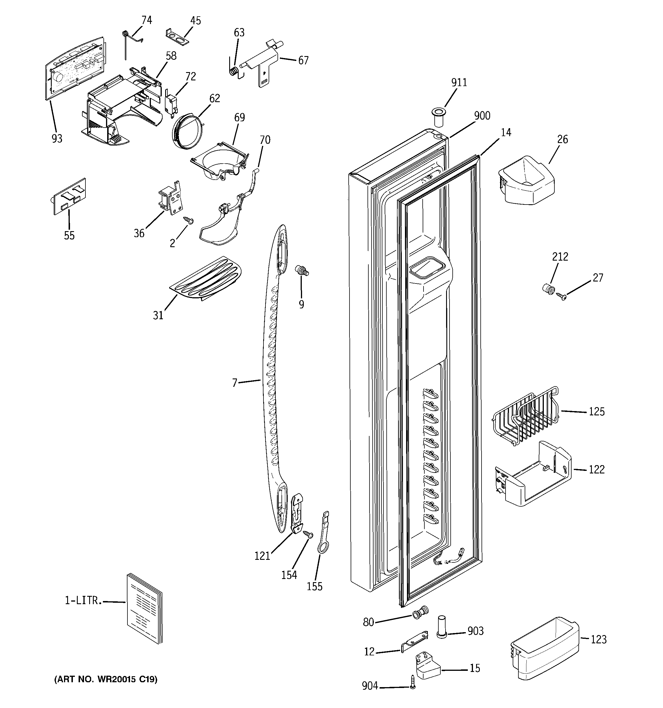 GE PSDF5RGXCFWW freezer door diagram