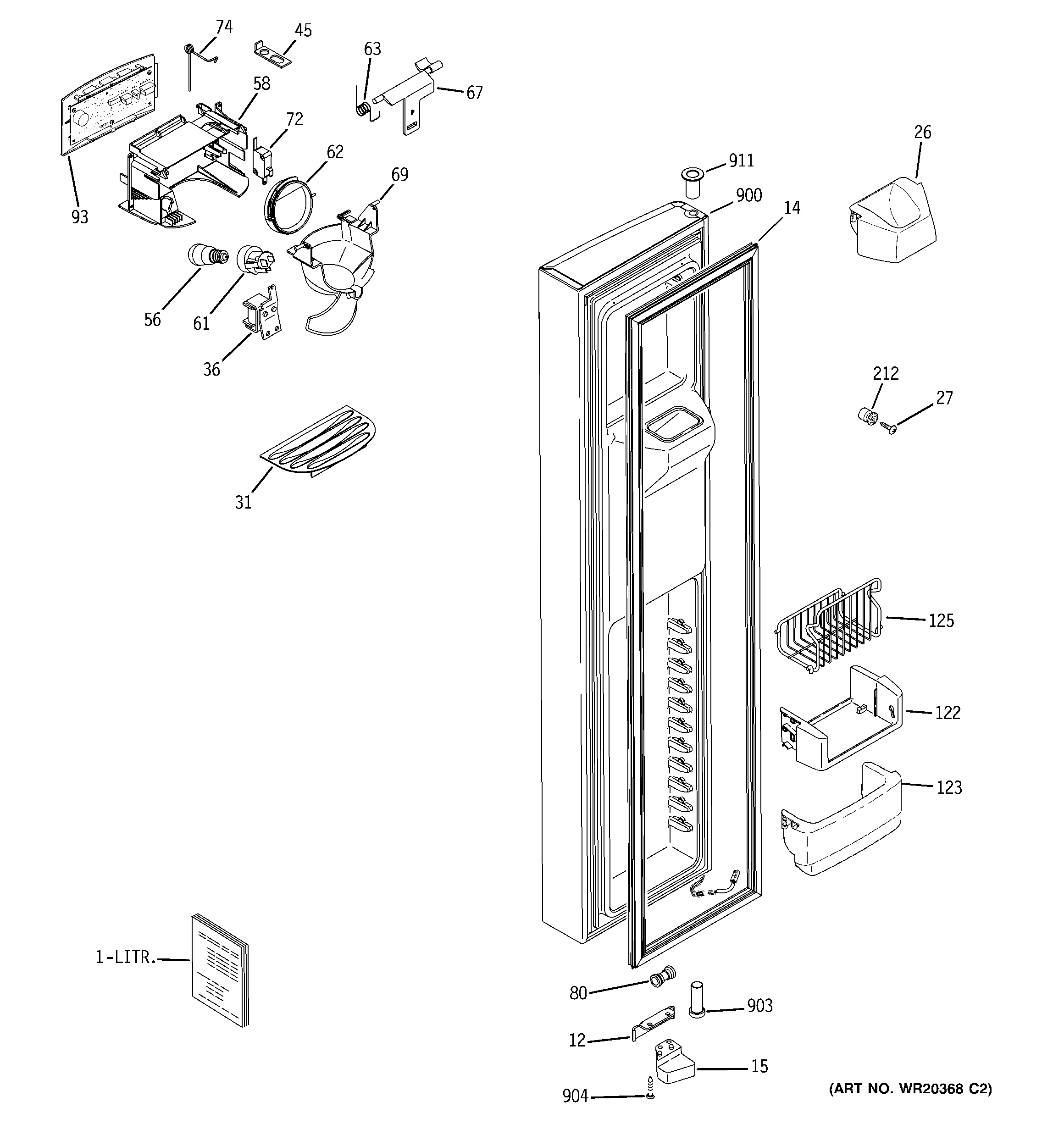 GE ZHE25NGTAFNB freezer door diagram