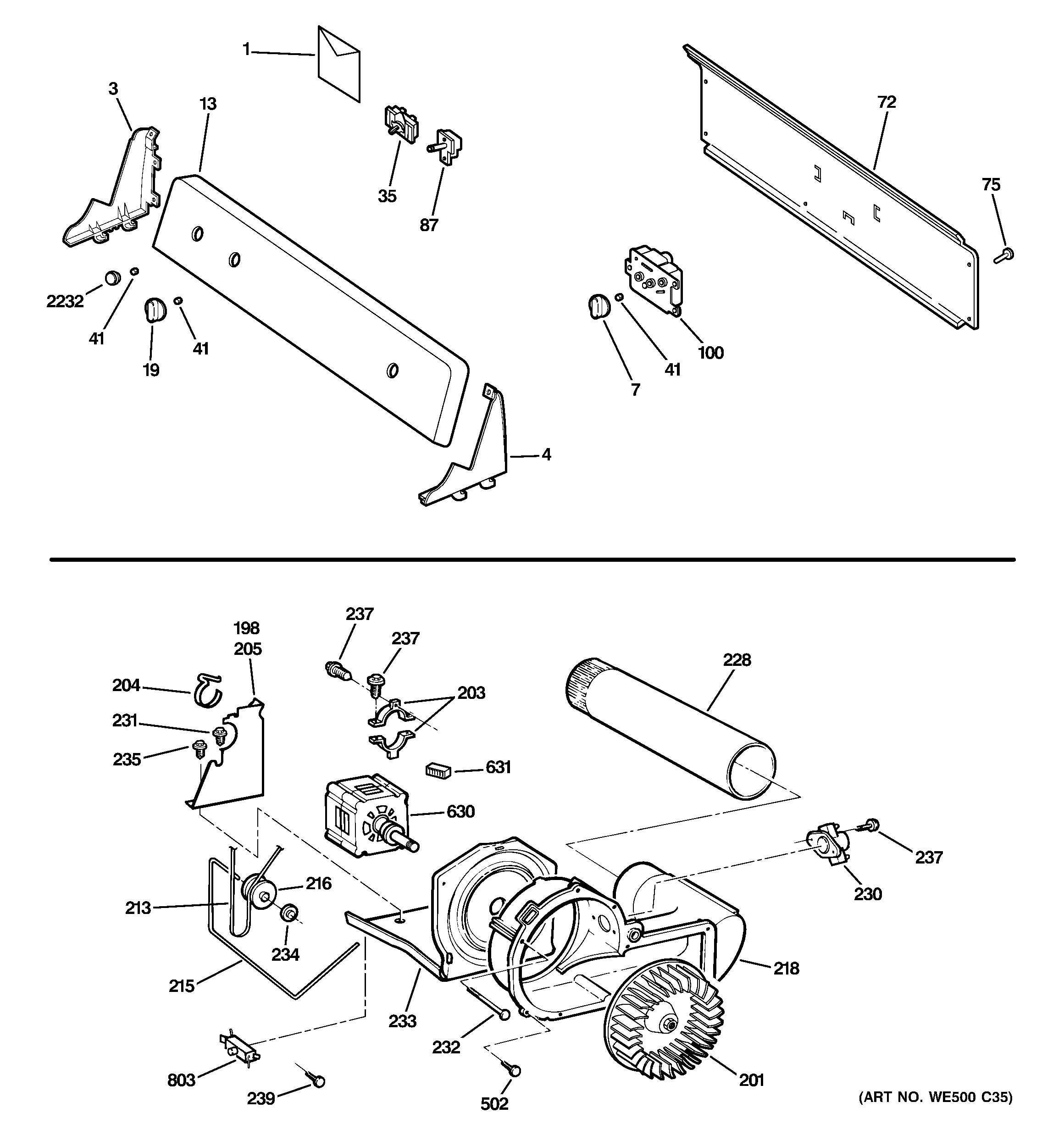 GE DBLR333GG7CC backsplash, blower & motor diagram
