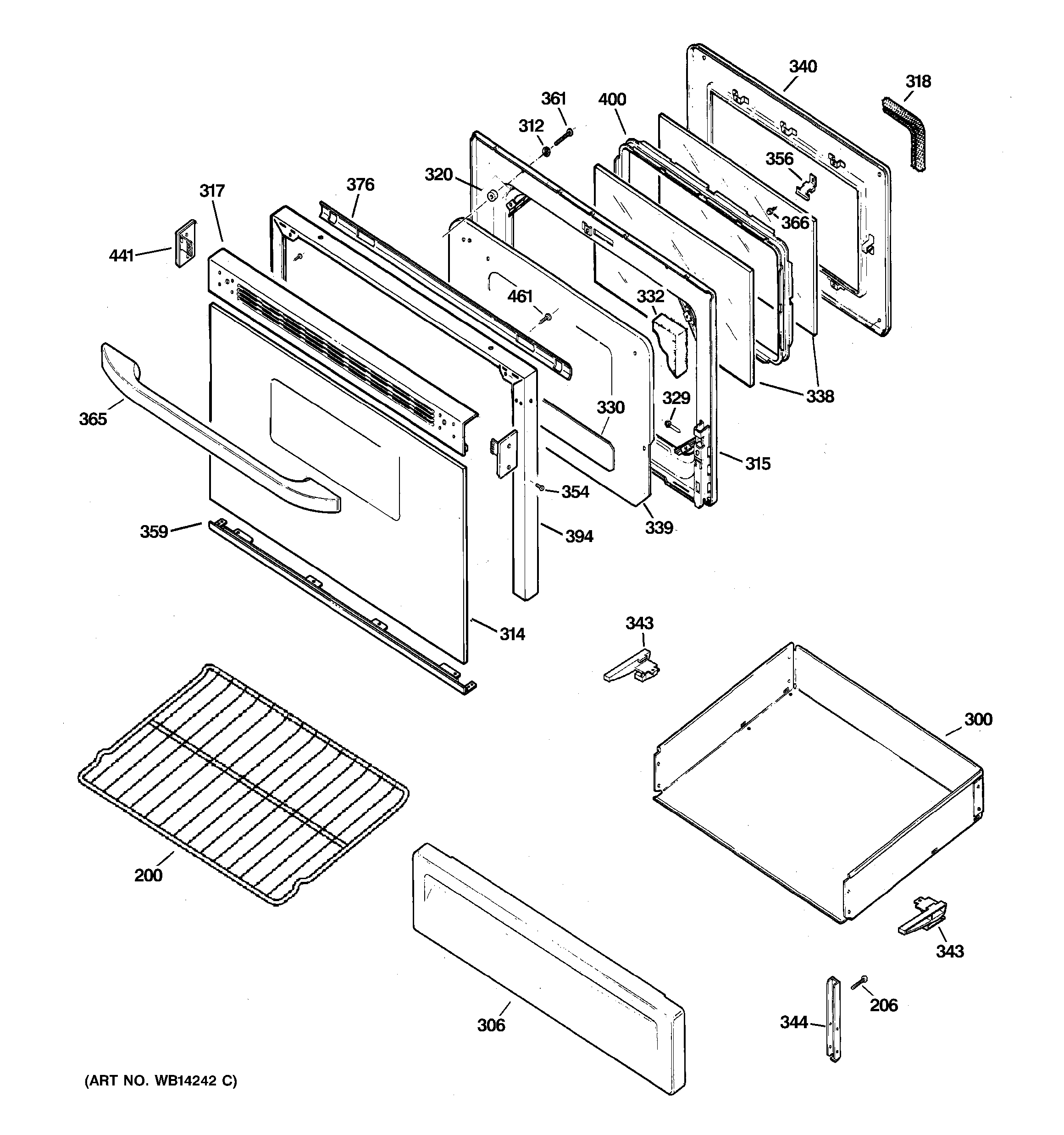 GE JGBP33DEM3WW door & drawer parts diagram