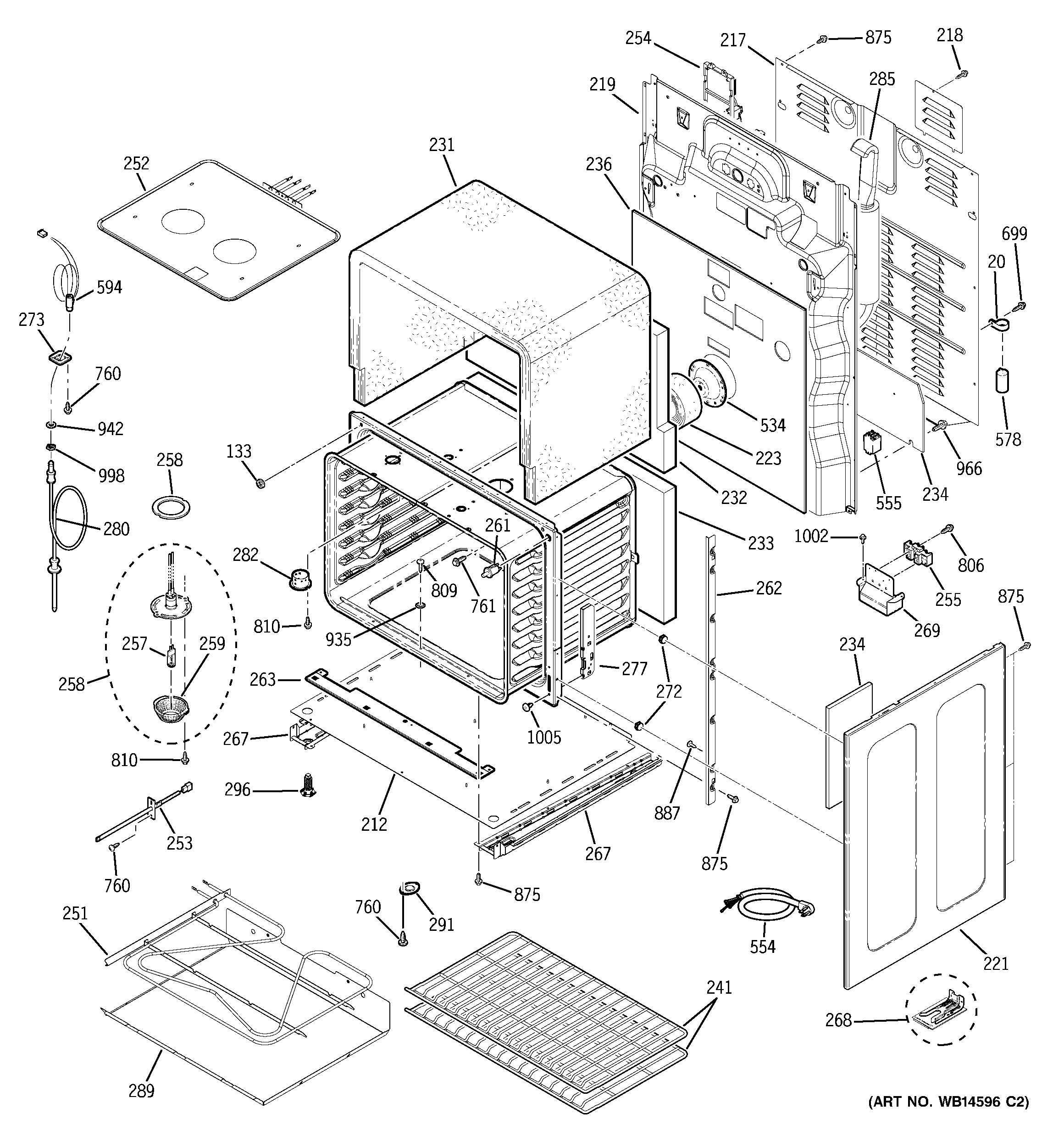 GE PCB975DN1BB lower oven diagram