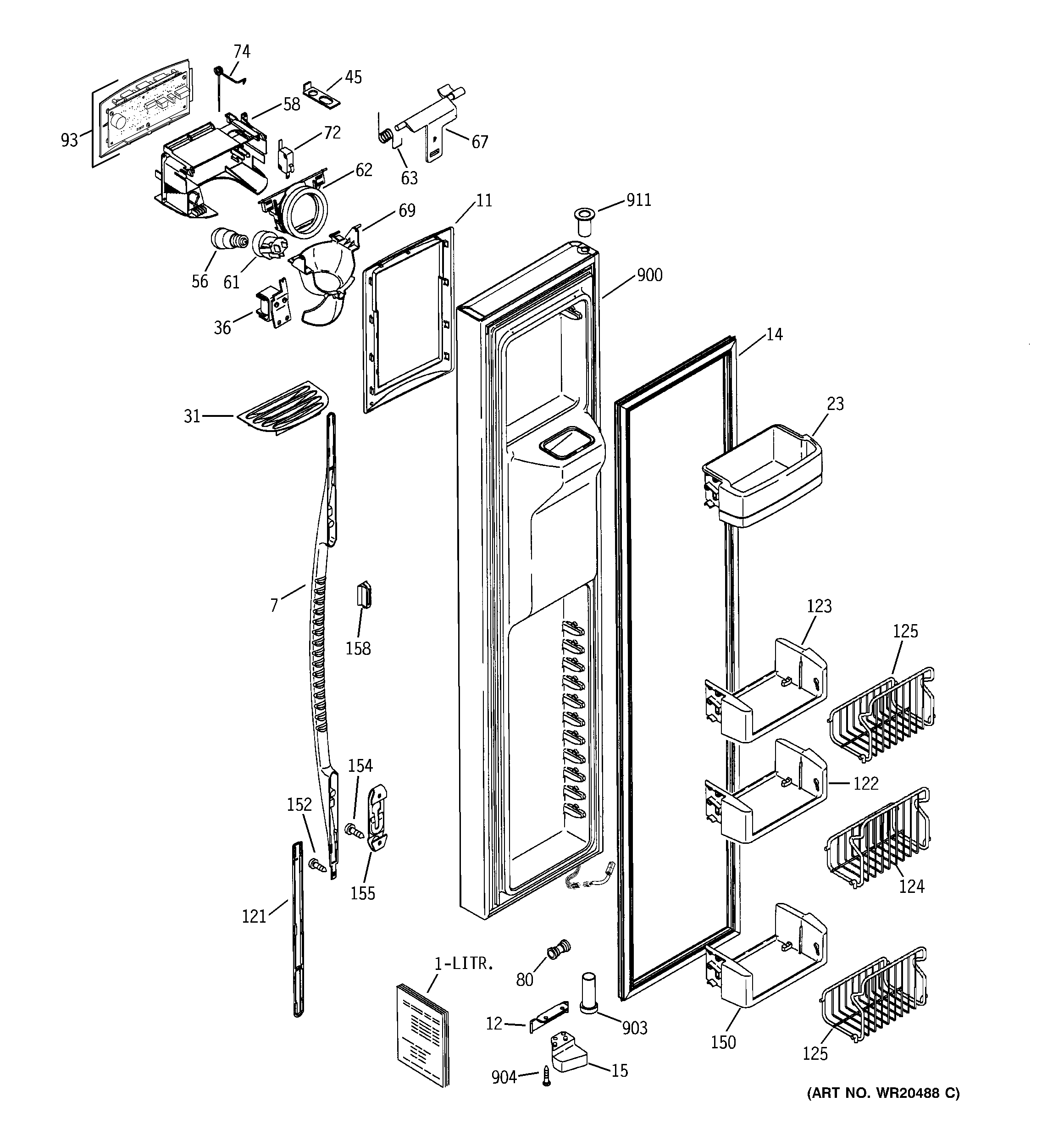 GE PSE27NHWHCBB freezer door diagram