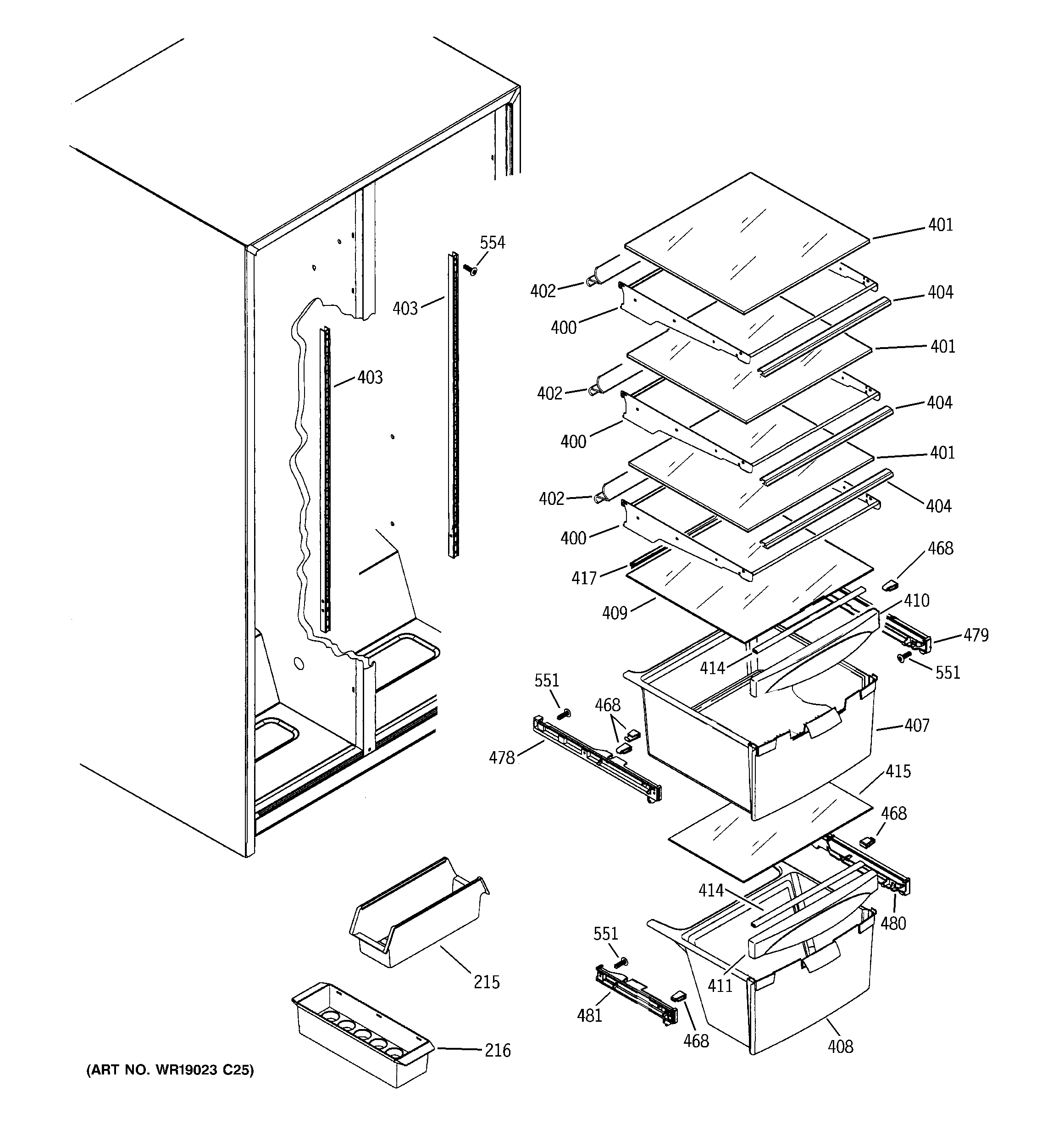 GE GSE20IBTHFBB fresh food shelves diagram