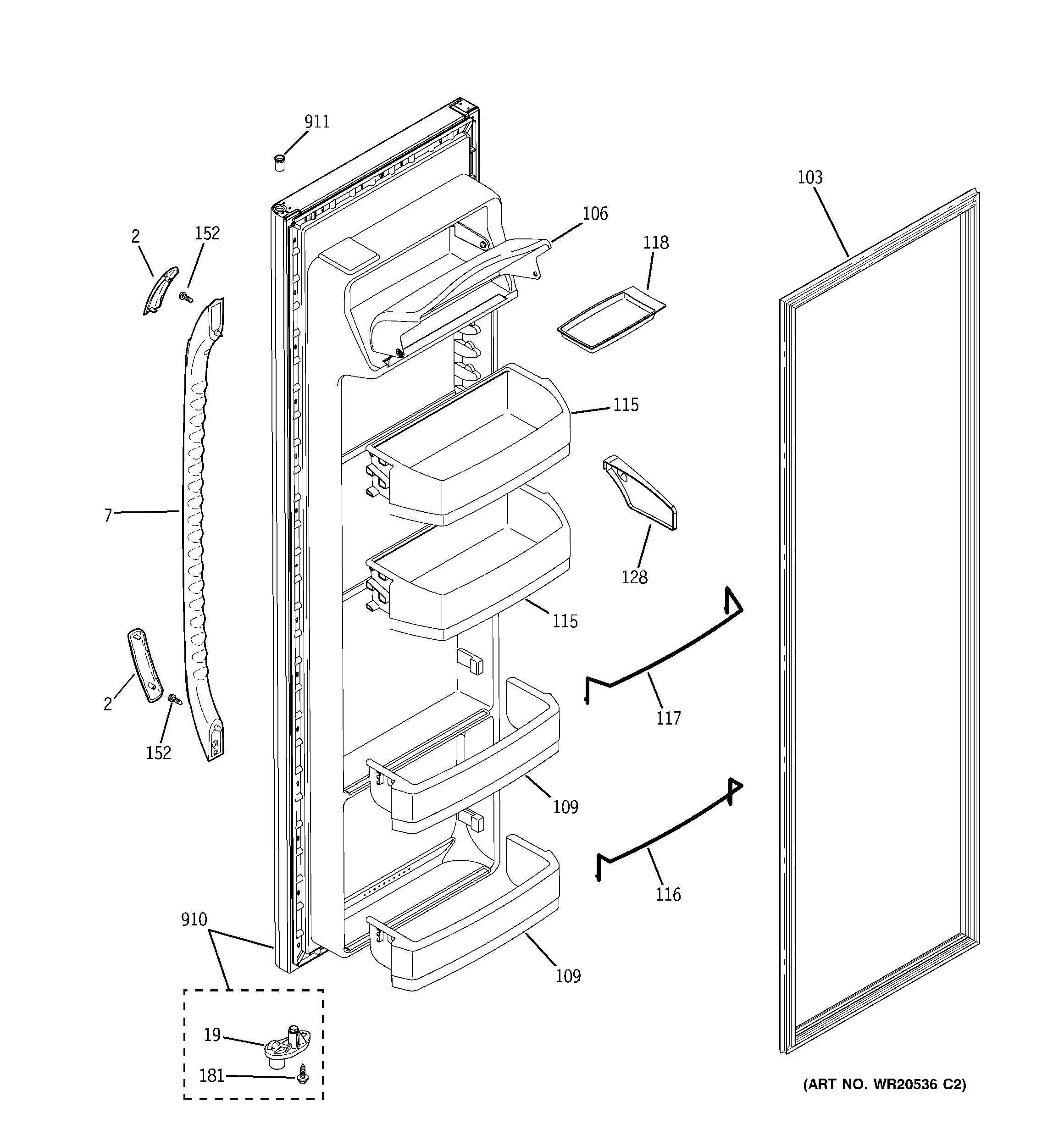GE GSE20JEWJFBB fresh food door diagram