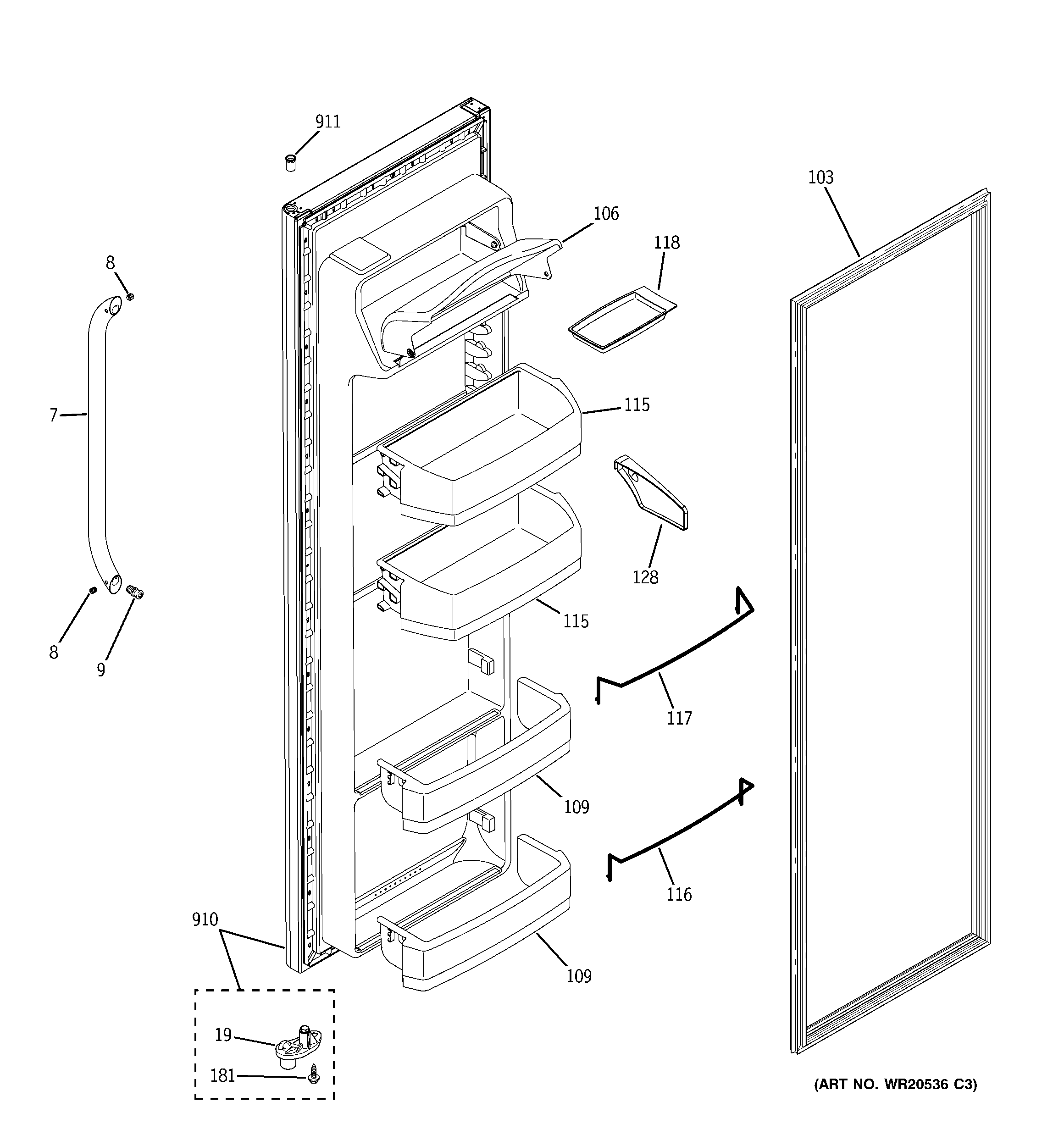 GE GSE22KEWGFSS fresh food door diagram